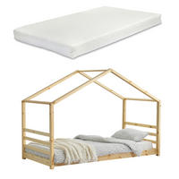 HAUSBETT Vardø mit Matratze - Naturfarben, Holz/Textil (90/200cm) - [en.casa]