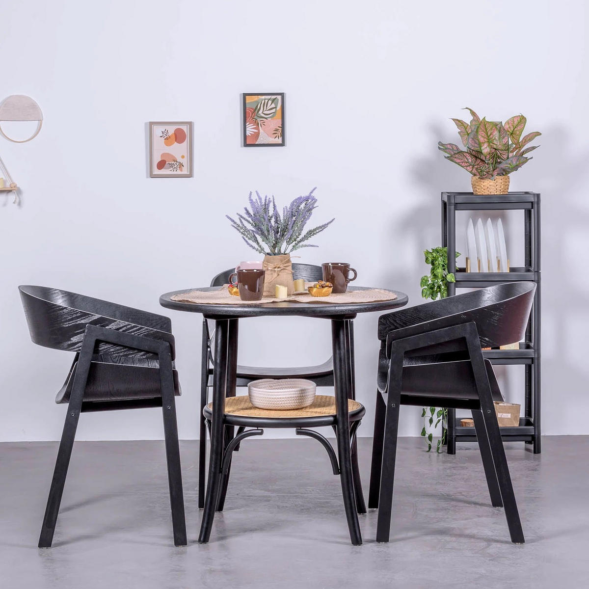 RATTANTISCH Rund Schwarz 81/81/75 cm - Schwarz, Holz (81/81/75cm) - Nest Dream