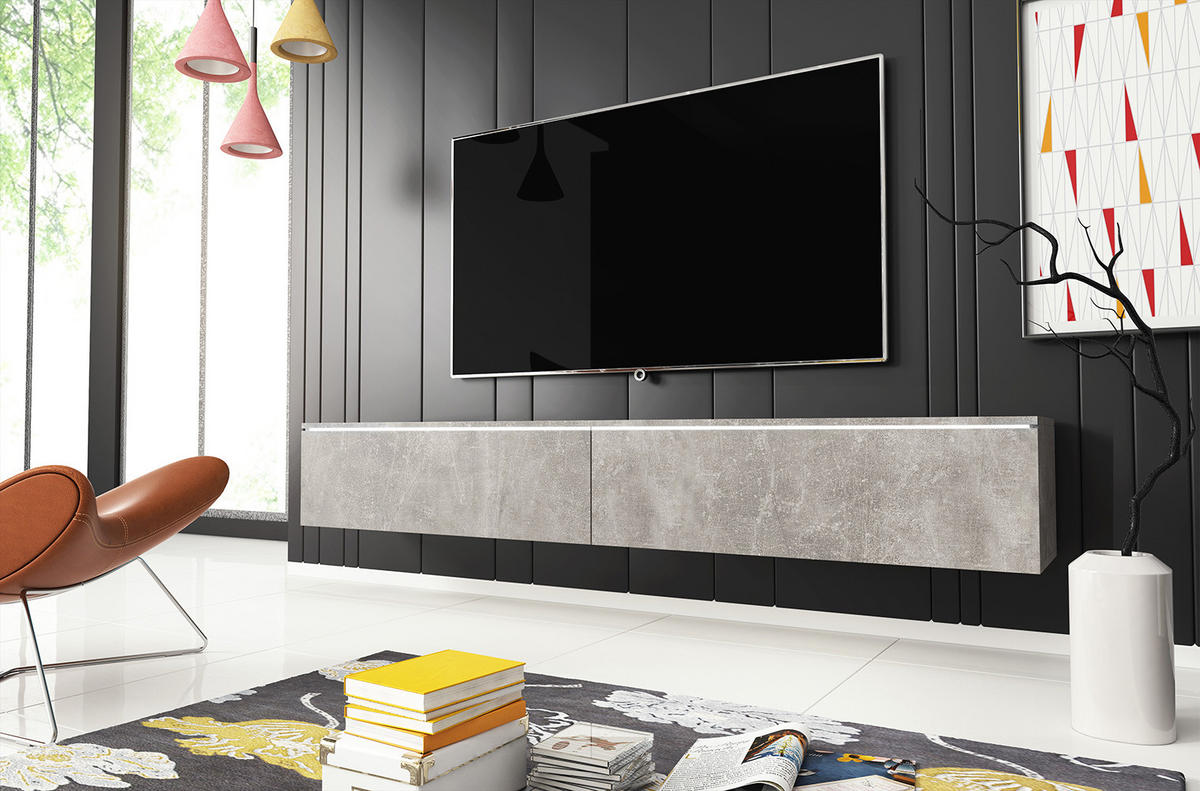 LOWBOARD D Beton 180 / 32 / 30 cm - Grau, Holz/Holzwerkstoff (180/30/32cm) - Feldmann-Wohnen