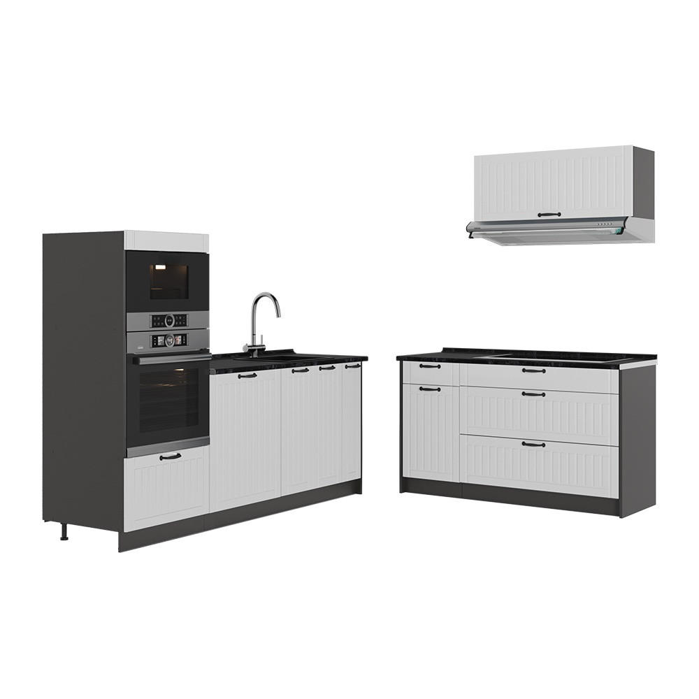 KÜCHENZEILE Fame-Line, Weiß Landhaus/Anthrazit, 340 cm ohne Arbeitsplatte - Anthrazit/Weiß, Holzwerkstoff (340/153.6/51.6cm) - Vicco