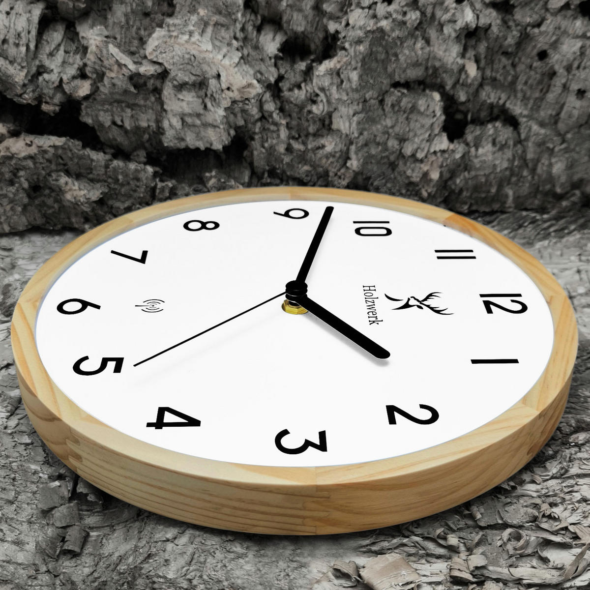 WANDUHR Holz Designer AMBERG (FUNK) Loft Wand Uhr, beige, weiß - Beige/Schwarz, Holz/Metall (25/25/2.4cm) - Holzwerk