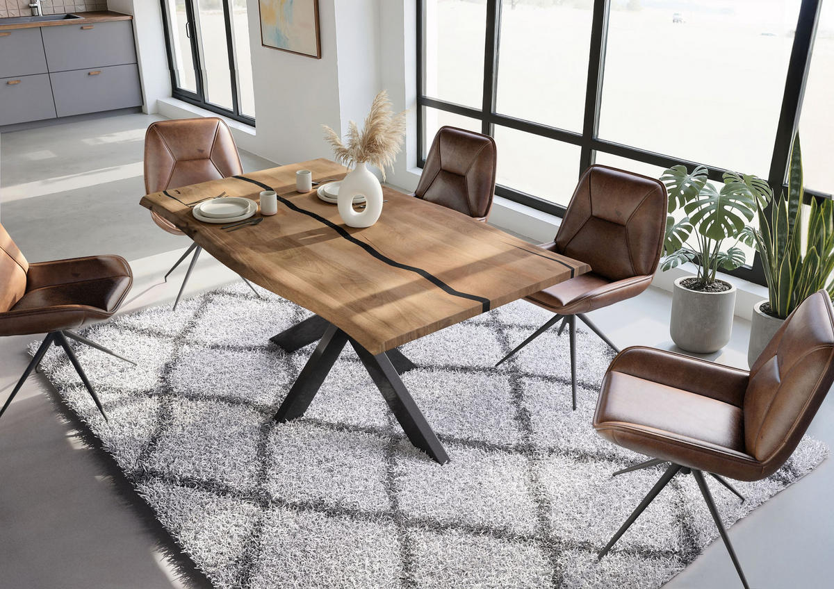 BAUMTISCH Mango 180x90x74 natur lackiert / Epoxid schwarz, Kreuzgestell anthrazit glänzend EPOXY - Schwarz/Naturfarben, Holz (180/90/74cm) - Massivmoebel24