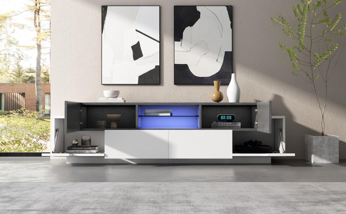 TV-LOWBOARD Weiß-Grau 180/40/45 cm - Grau, Holzwerkstoff (180/45/40cm) - PANGIVO