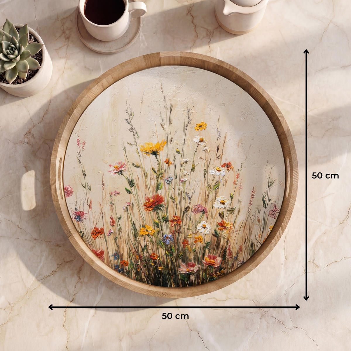 TABLETT - Wildblumen - Pinselstriche - Ruhig - 50x50 cm - Multicolor, Holz (50/5/5cm) - OnlyWow