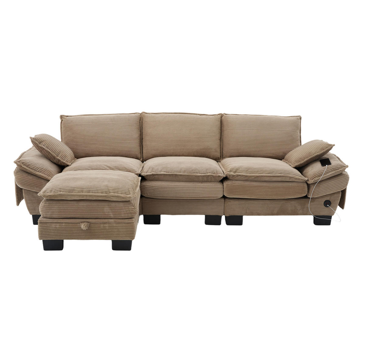 ECKSOFA 260/132/84 cm khaki aus Cord mit Hocker - Sandfarben, Textil (132/260cm) - OKWISH