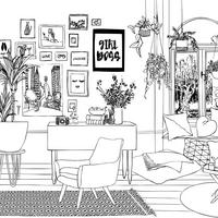 FOTOTAPETE Wohnzimmerzeichnung 325.5 x 279 cm - Schwarz, Papier (325.5/279cm) - ESTAhome