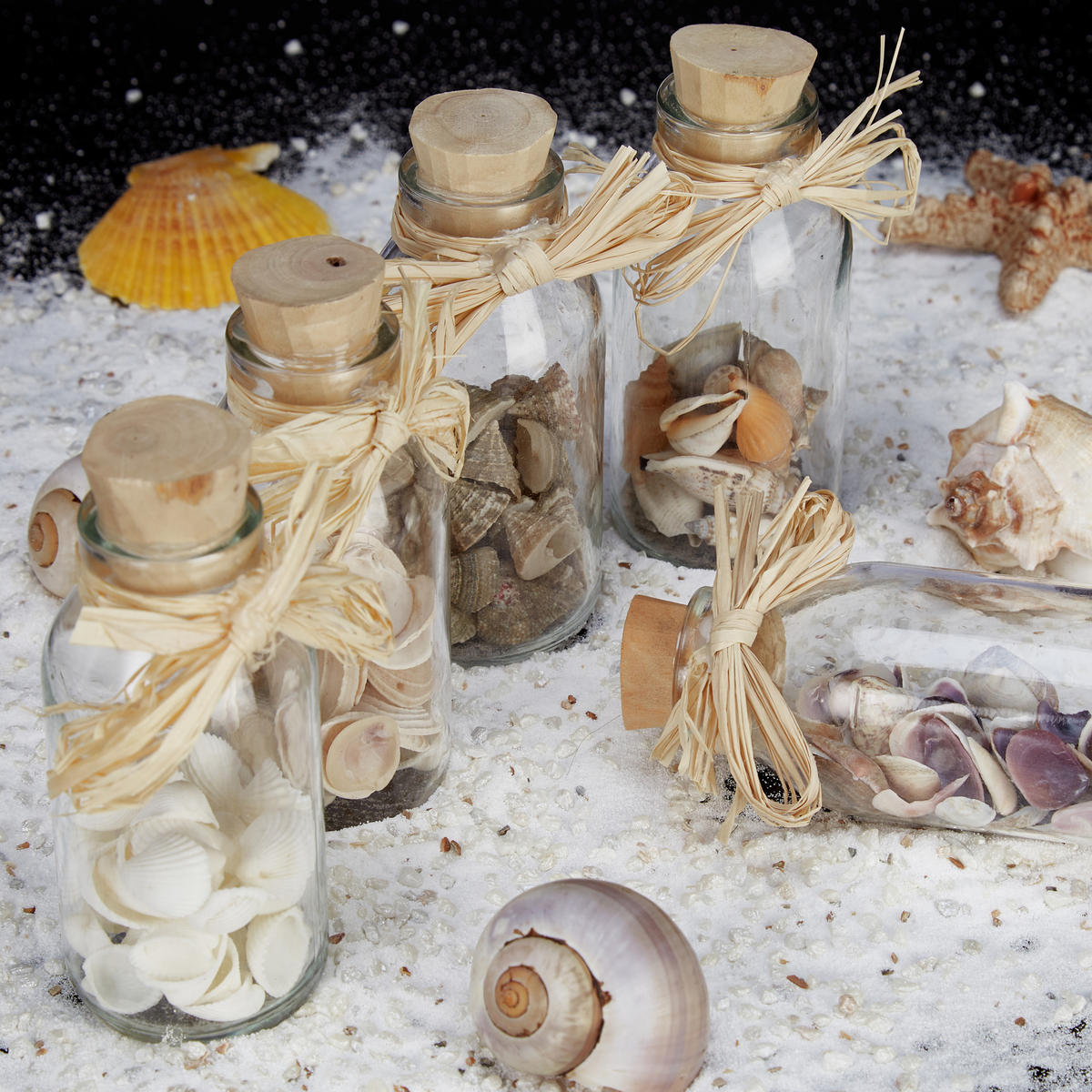 3XMUŠĽOVÝ dekór - viacfarebná, prírodné materiály/sklo (12cm) - Relaxdays