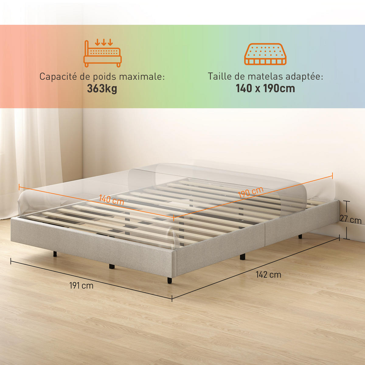 BETT 140x190 cm DE-14648 mit LED-Beleuchtung Beige - Beige, Textil (140/190cm) - ComfortXL