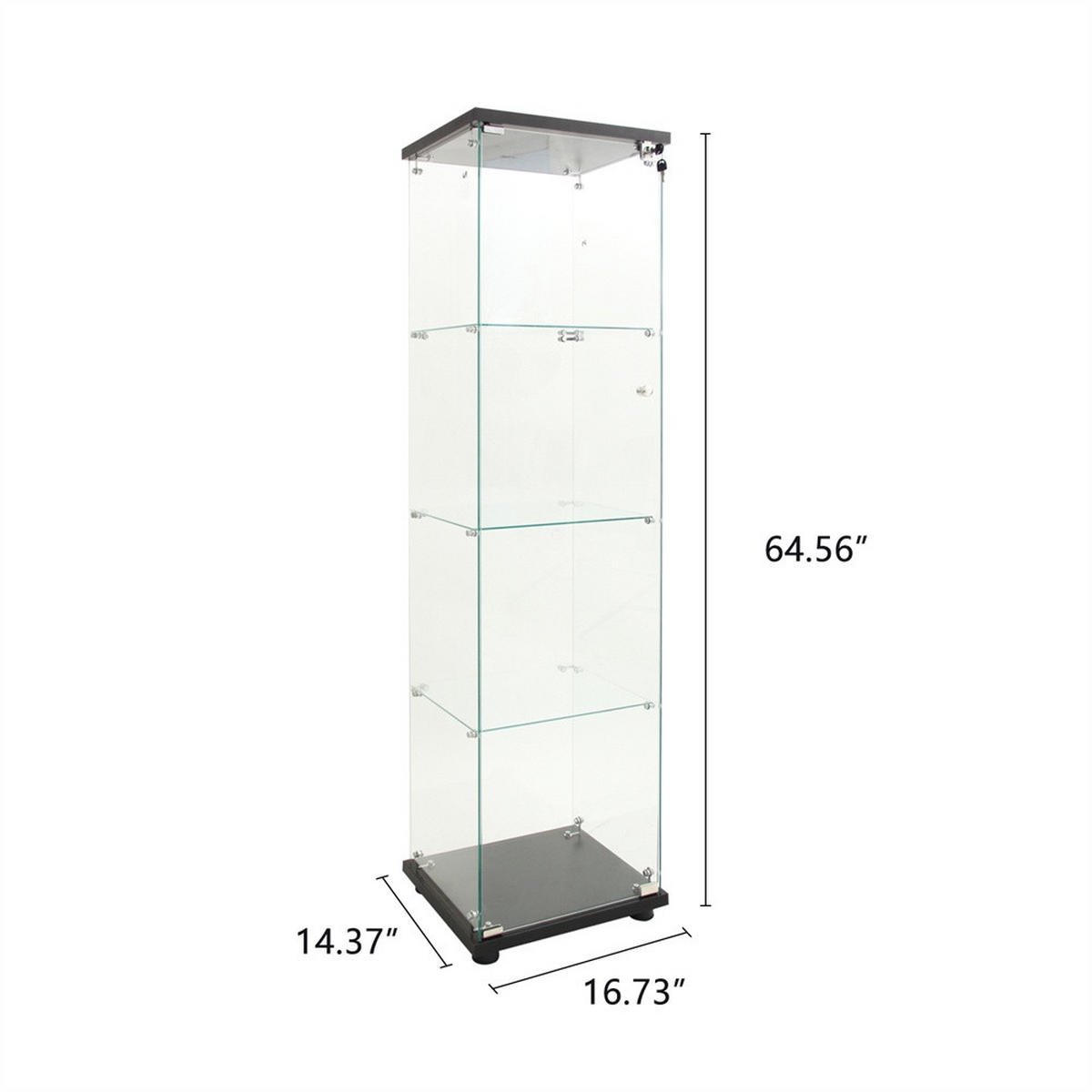 VITRINE mit LED Beleuchtung - Glaskvitrine mit 4 Ebenen und 1 Glastür - für Wohnzimmer und Büro - Schwarz - Schwarz, Glas (42.5/163.5/36.5cm) - DELFA