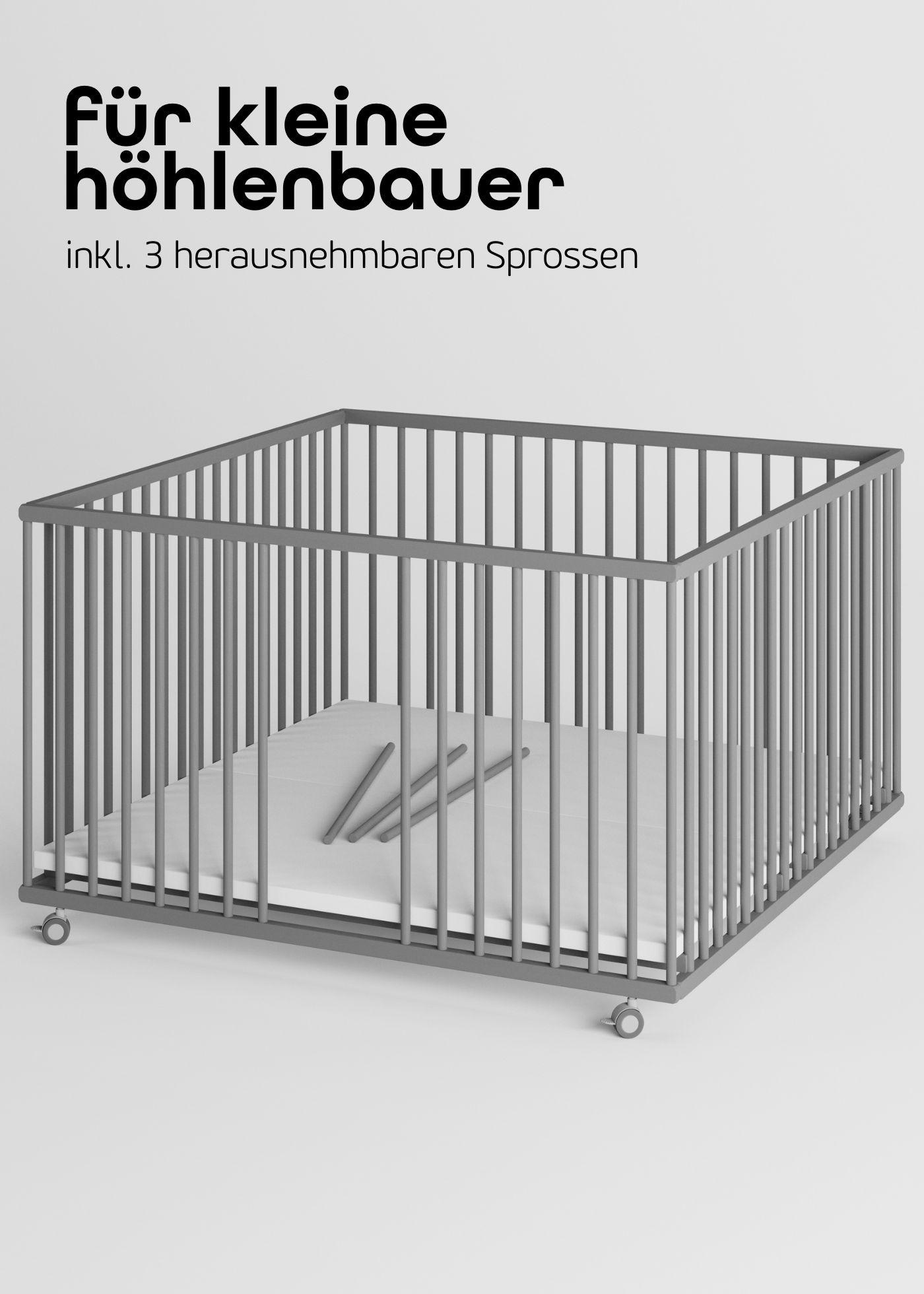 LAUFGITTER XXL 120x120 cm mit Lattenrost & Schlupfsprossen - grau - Premium Kollektion - Grau, Holz (120/74/120cm) - Sämann – make a difference.