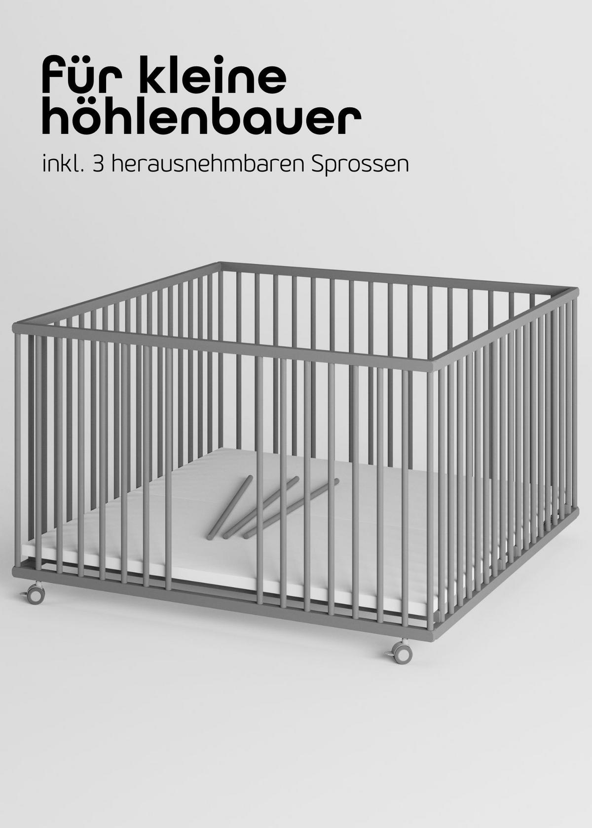 LAUFGITTER XXL 120x120 cm mit Schlupfsprossen - grau - Premium Kollektion - Grau, Holz (120/74/120cm) - Sämann – make a difference.