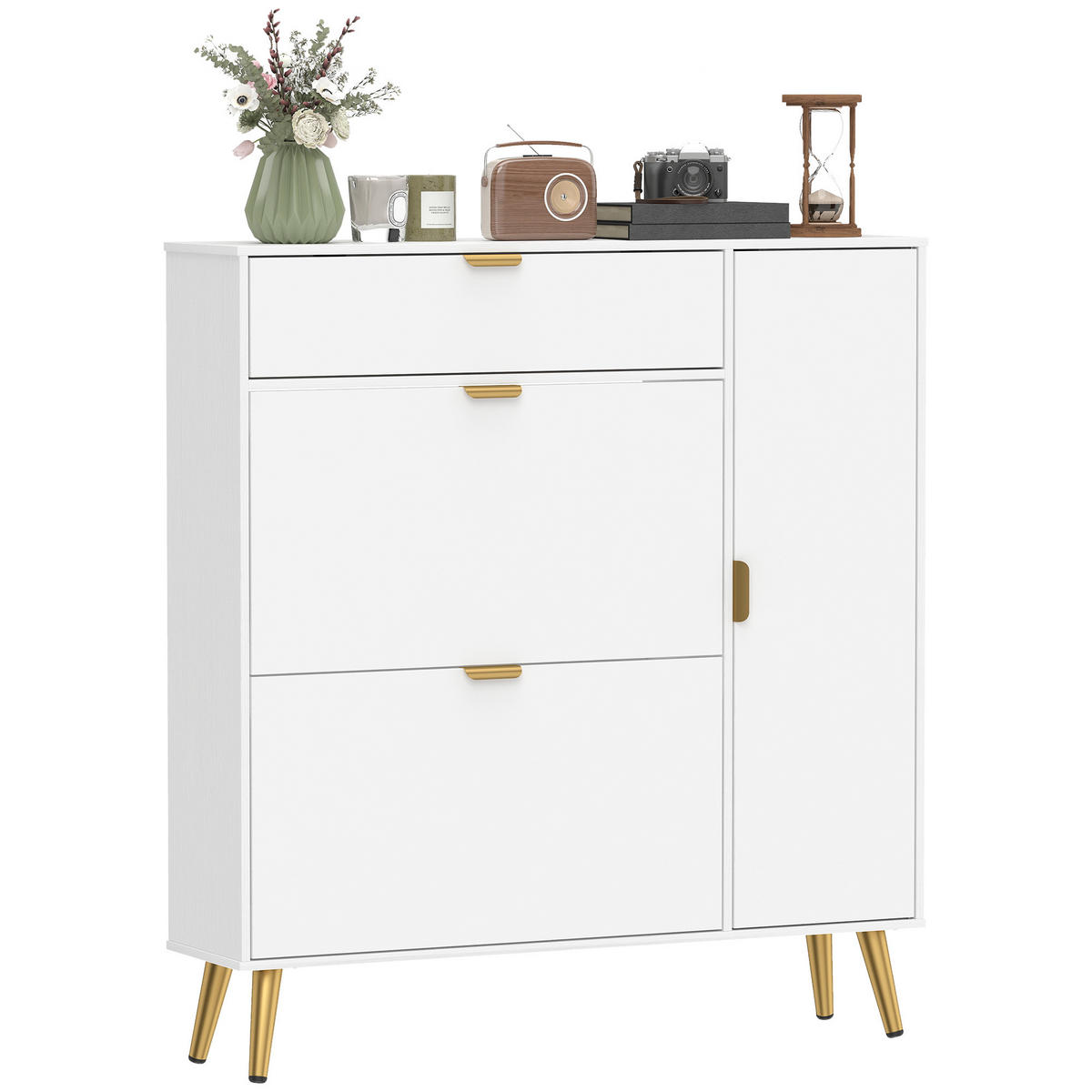 SCHUHSCHRANK Weiß MDF klappbar mit Fächern 1 Stück - Weiß, Holzwerkstoff (99.4/106.6/23.8cm) - PANGIVO