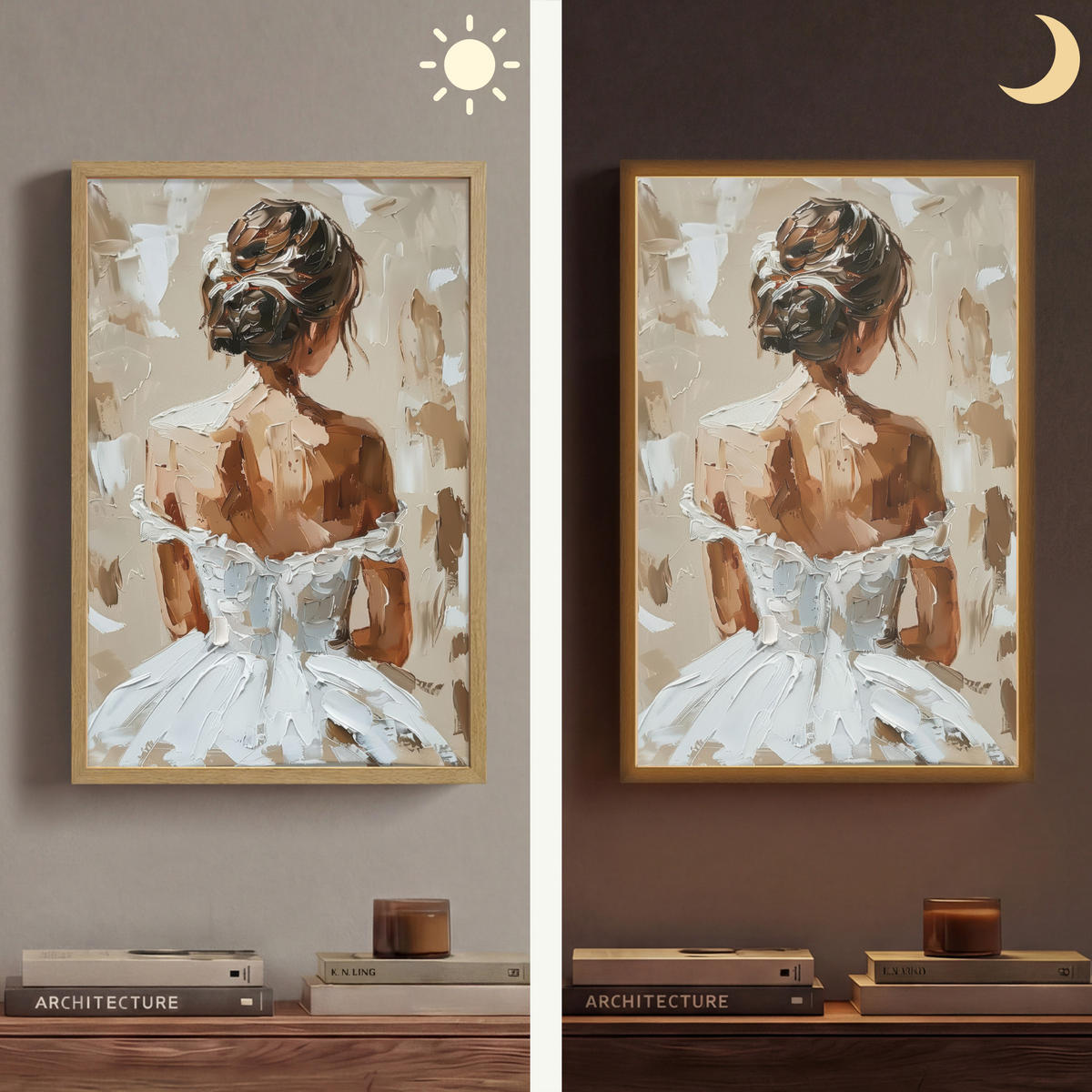 NÁSTĚNNÁ LAMPA S AKUMULÁTOREM Žena - malba - abstraktní - béžová - moderní 40x60 cm - světle hnědá, kompozitní dřevo (40/60/8cm) - OnlyWow