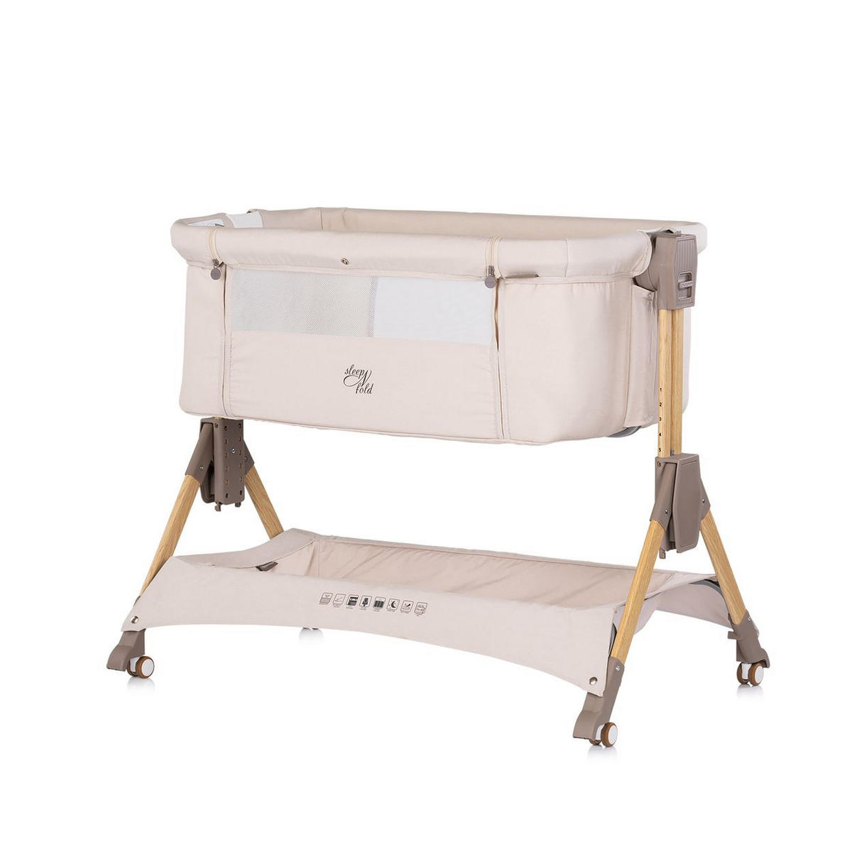 BEISTELLBETT Sleep´n Fold creme 98 x 66 cm, Schwingfunktion, Wickelauflage, Anti-Reflux, Moskitonetz - Beige, Metall (48/81cm) - Chipolino