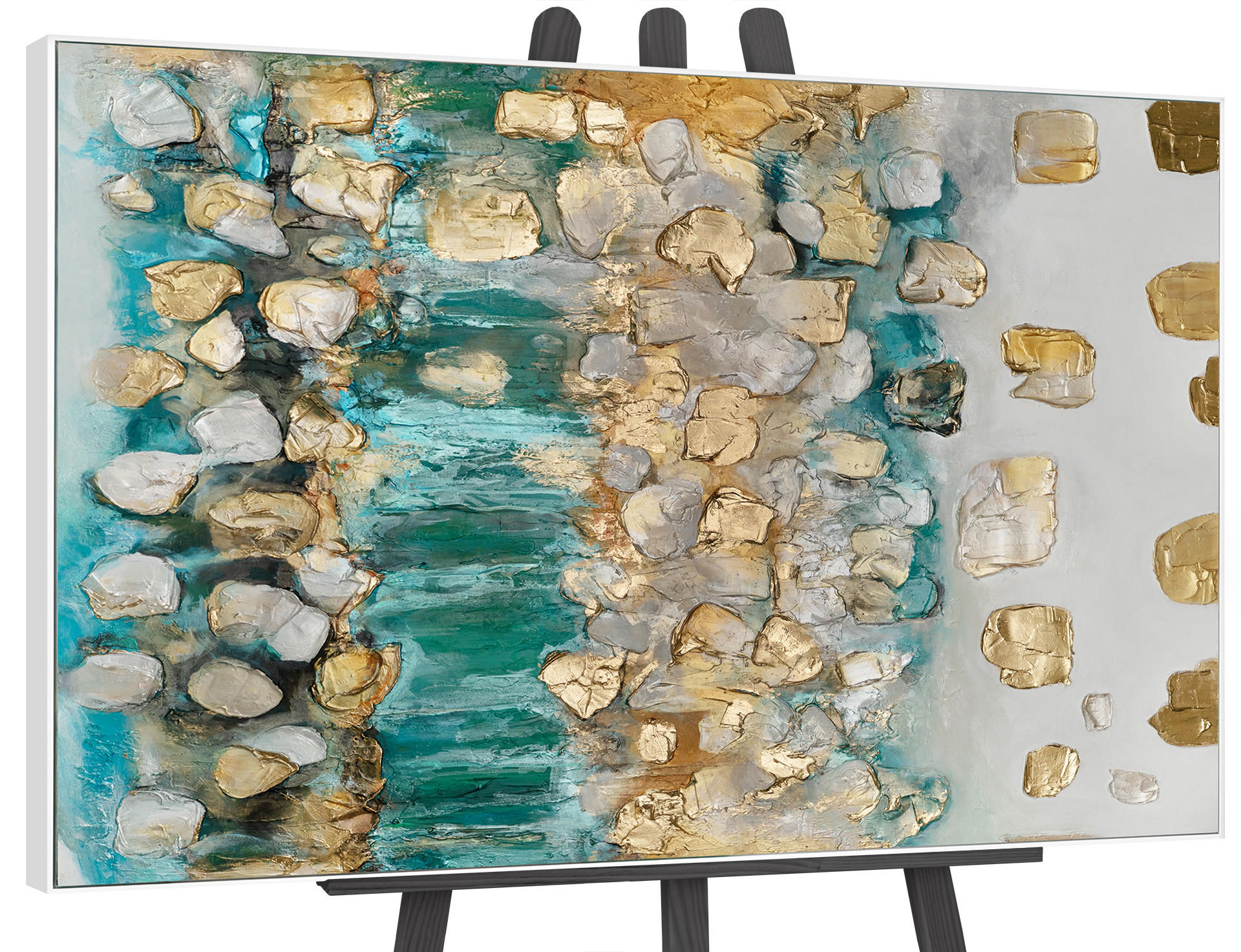 GEMÄLDE Rhythmus der Unendlichkeit II Schattenfugenrahmen Weiß 140x100 cm - Weiß, Holz (140/100cm) - YS-art gallery