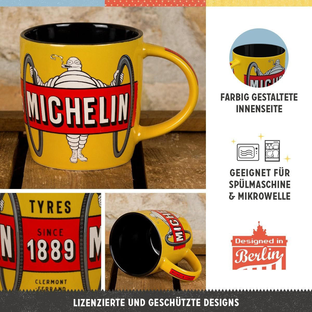 KAFFEETASSE 330 ml Michelin Tyres Bibendum Yellow - Multicolor, Keramik (0.33L) - Nostalgic-Art
