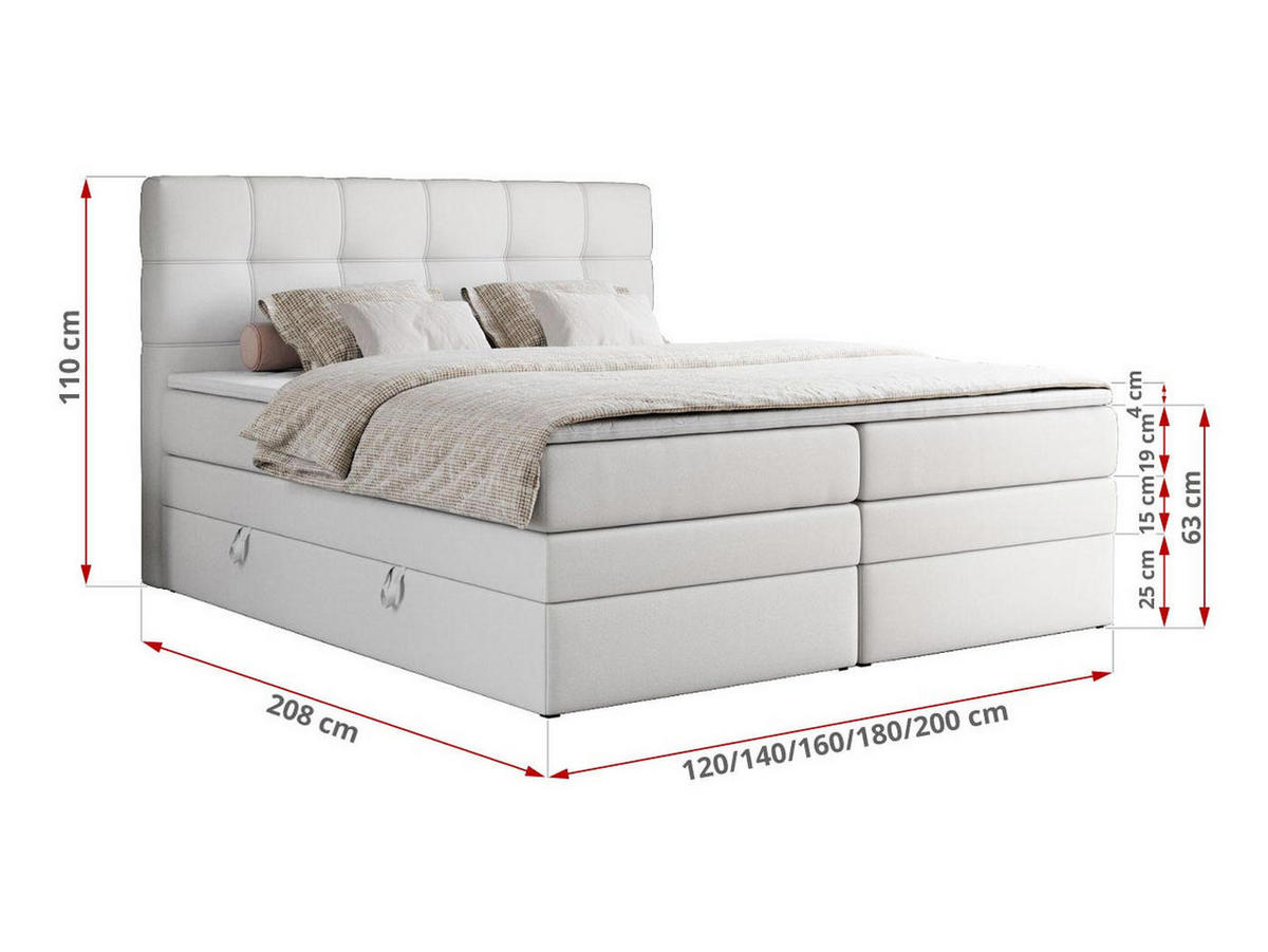BOXSPRINGBETT ERNI KING 200/200 Weiß Kunstleder - H4 - Weiß, Holz/Textil (200/200cm) - MKS