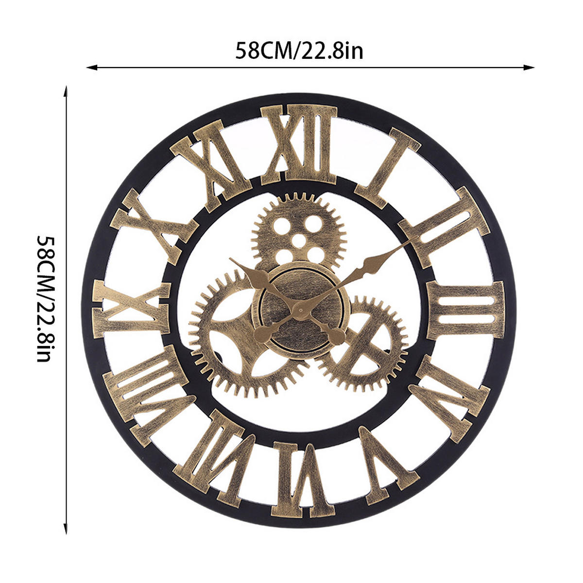 WANDUHR 58 cm Durchmesser Industrie-Stil MDF Gold - Goldfarben, Holzwerkstoff (58/4.5/58cm) - Livingandhome