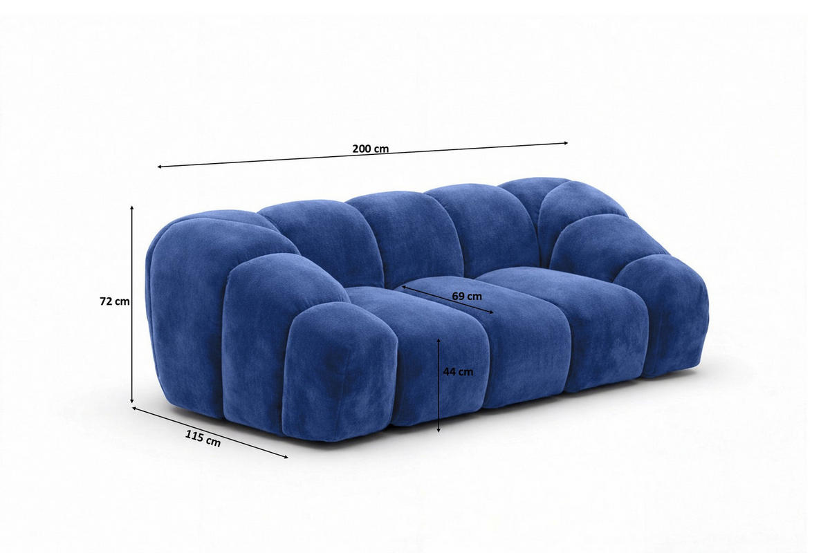 SOFA 2-Sitzer modular, Veloursstoff Bluvel, Tintenblau, CROISSANT - Blau, Holz (200/72/115cm) - Kaiser Möbel