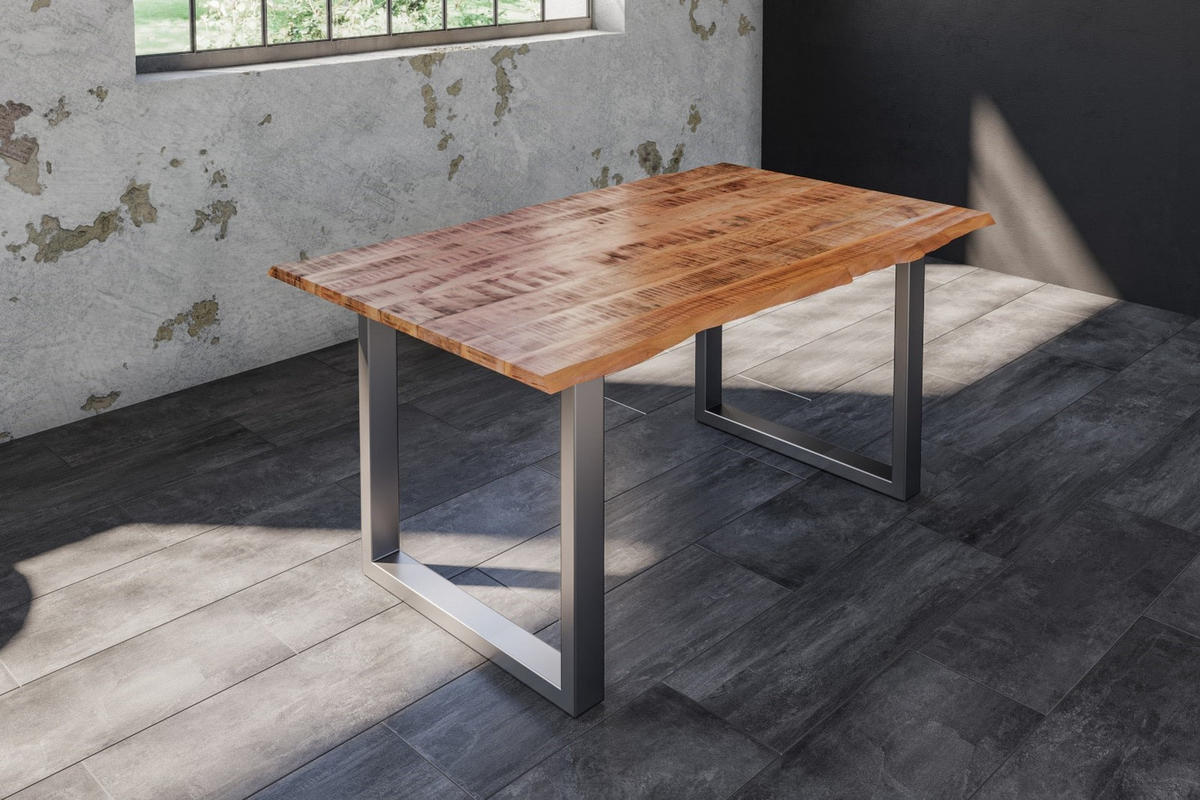 ESSTISCH DORA U - Beige/Silberfarben, Holz/Metall (80/120/77cm) - SAM