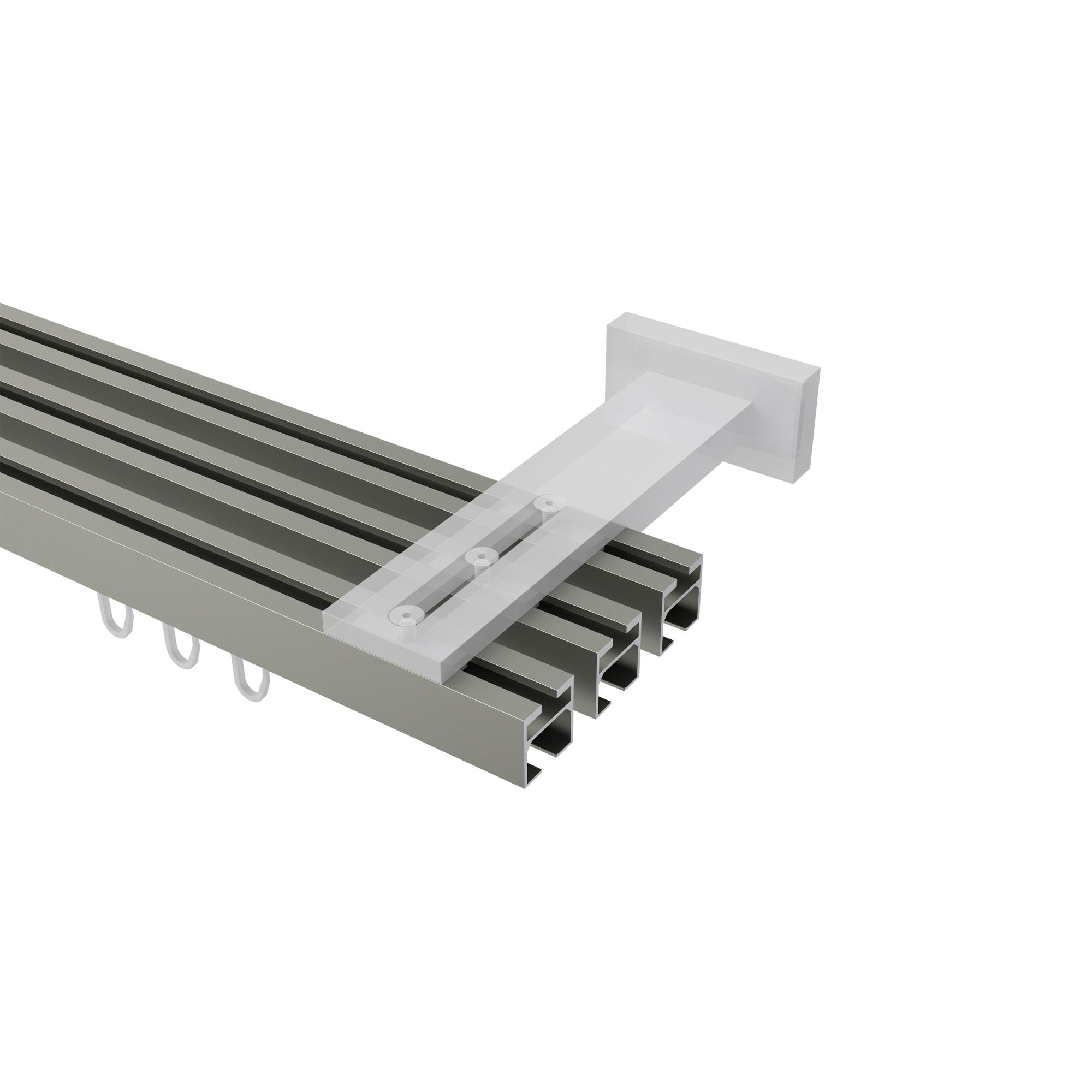 GARDINENSTANGE INNENLAUF Quadline (Multi) Cubes 300 cm (geteilt in 3 x 100 cm), 3-läufig, 20x20 mm Satin-Silber - Silberfarben, Metall (300cm) - INTERDECO