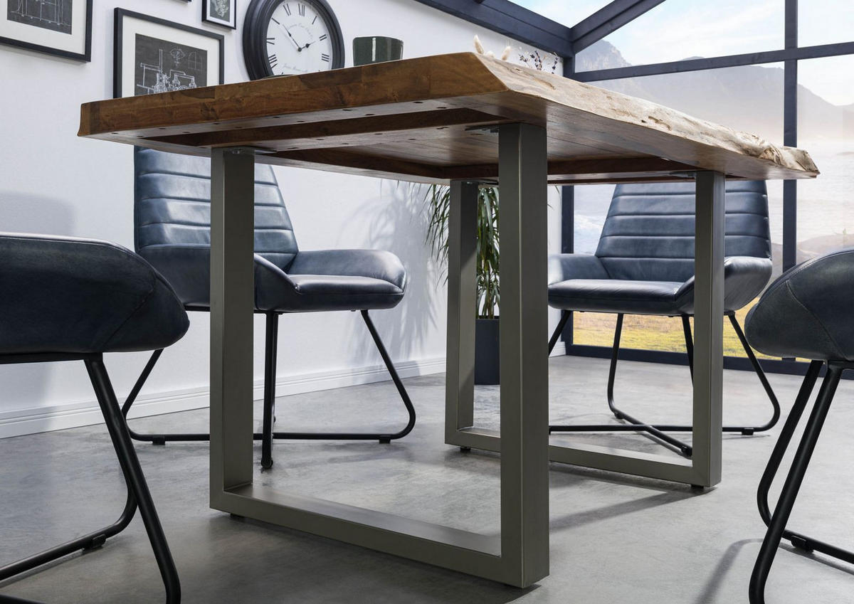 BAUMTISCH Sheesham 140x90x77 natur gebeizt / U-Beine silber matt FREEFORM 5 - Naturfarben, Holz (140/90/77cm) - Massivmoebel24
