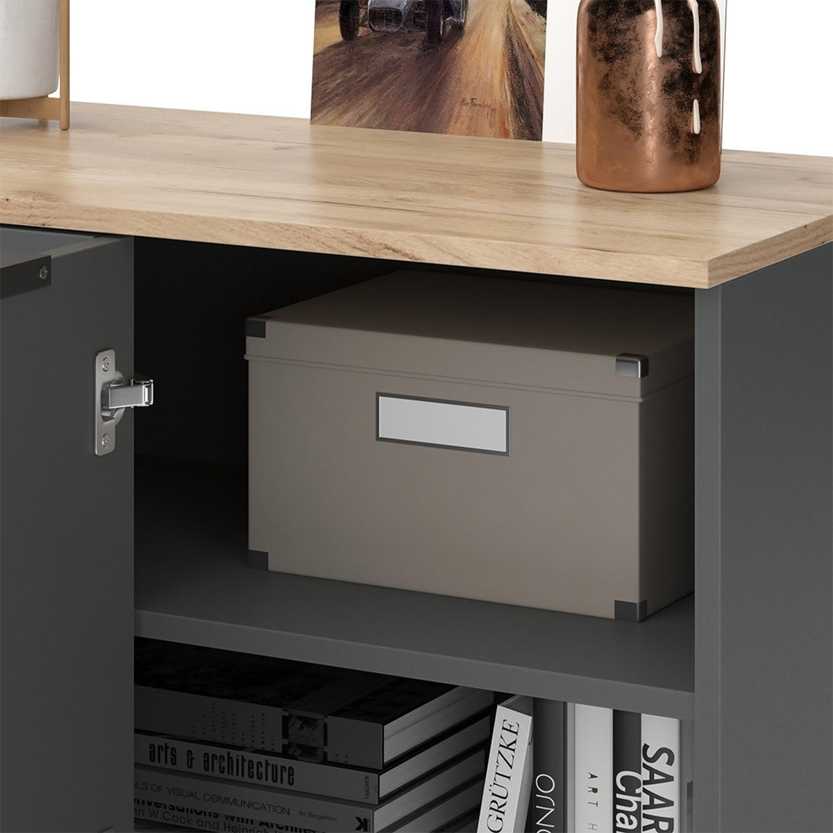 ECKKOMMODE Wido Anthrazit 80 x 50 cm Eck Kommode mit Tür - Anthrazit/Sonoma Eiche, Holzwerkstoff (80/50/40cm) - Vicco