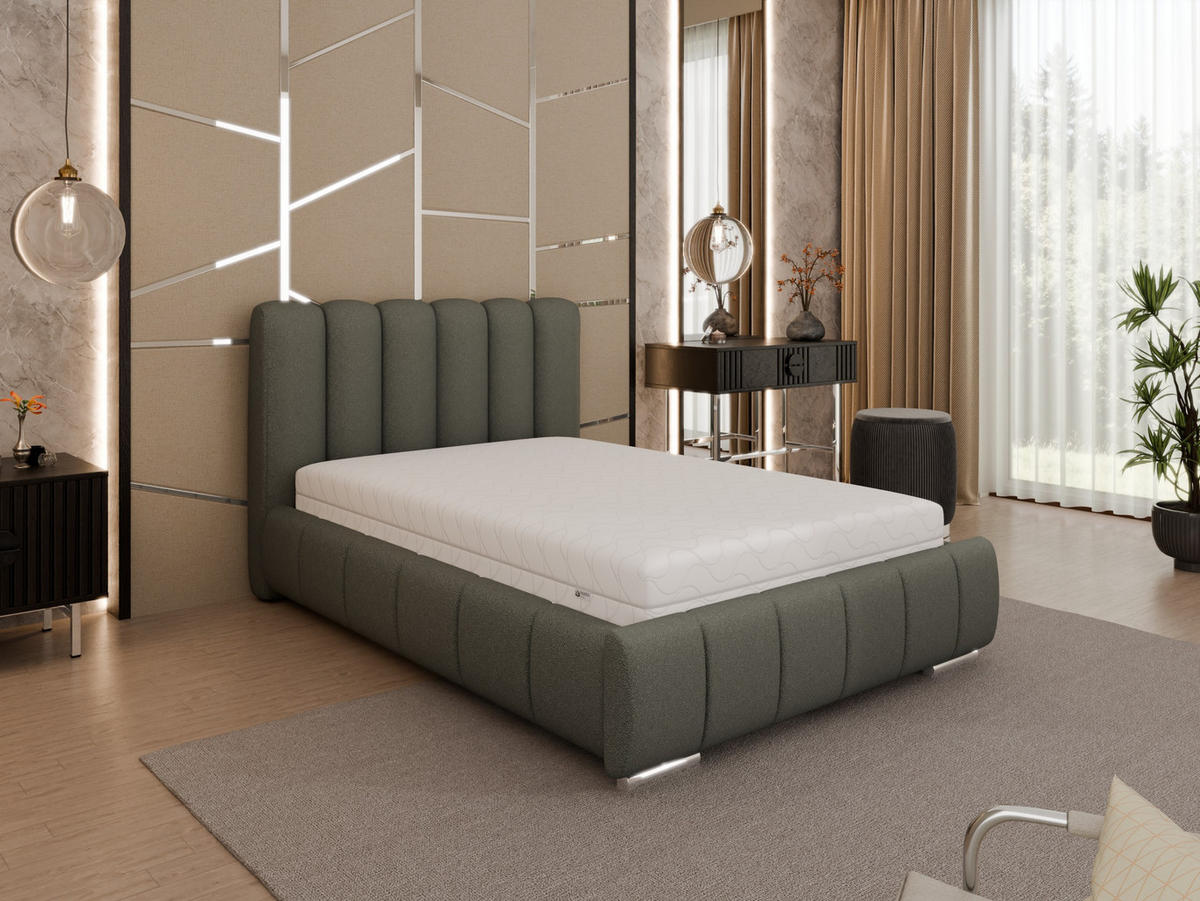 POLSTERBETT Zaira 120x200cm – Elegantes Polsterbett für modernen Wohnstil , Federkernmatratze Bonnel (18cm), grau - Grau, Holz (120/200cm) - Panda Möbel