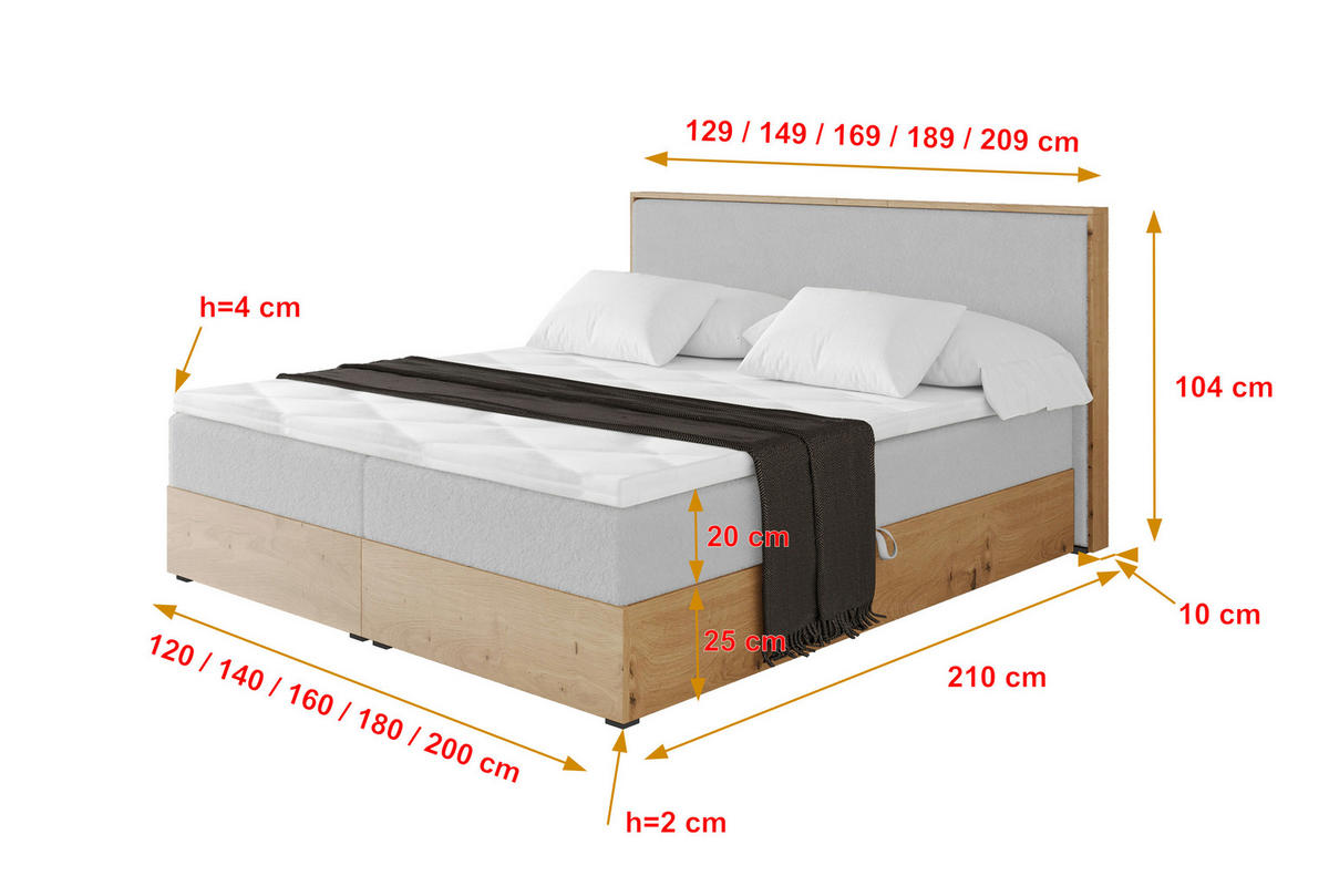 BOXBETT LOLLI9 - 120x200 - H3 Hellgrau - Hellgrau, Holzwerkstoff (120/200cm) - ALTDECOR