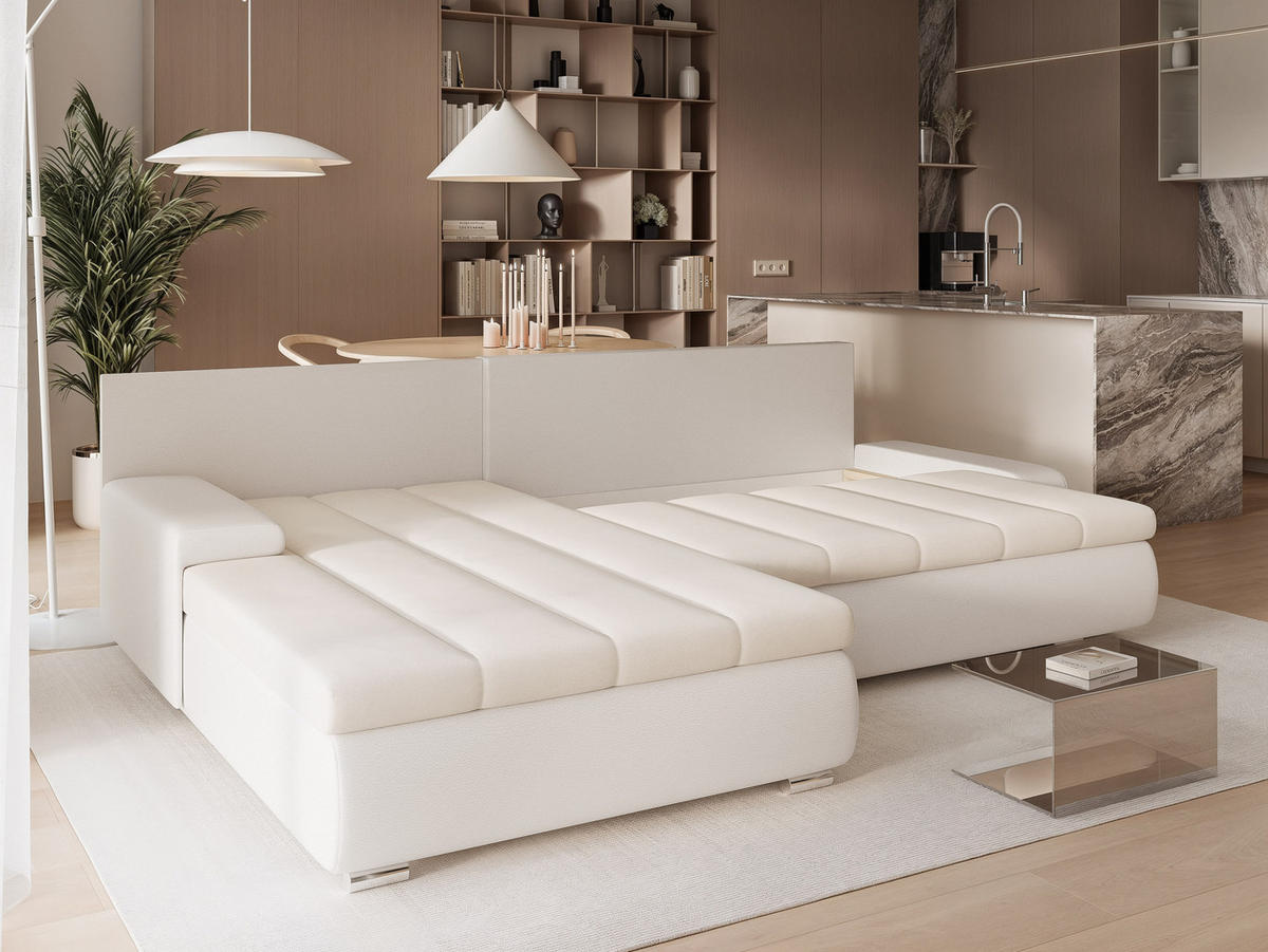 ECKSOFA VELANO mit Schlaffunktion und Bettkasten Creme/Beige - Beige, Holzwerkstoff/Kunststoff (250/160cm) - Idohome