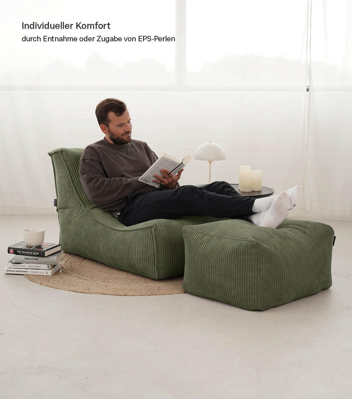 SITZSACK mit Hocker Der Gelassene - Grün, Textil (65/65/155cm) - Mokebo