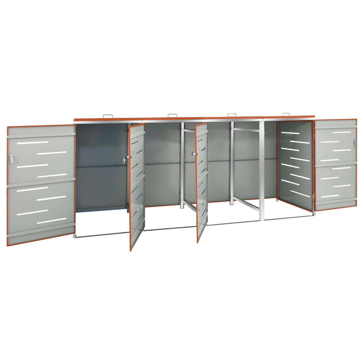 4ER Mülltonnenbox JAGU Edelstahl | Orange | 115,5x276,5x77,5cm | Für 4 Tonnen 240L - Orange, Metall (276.5/115.5/77.5cm) - DELUKE