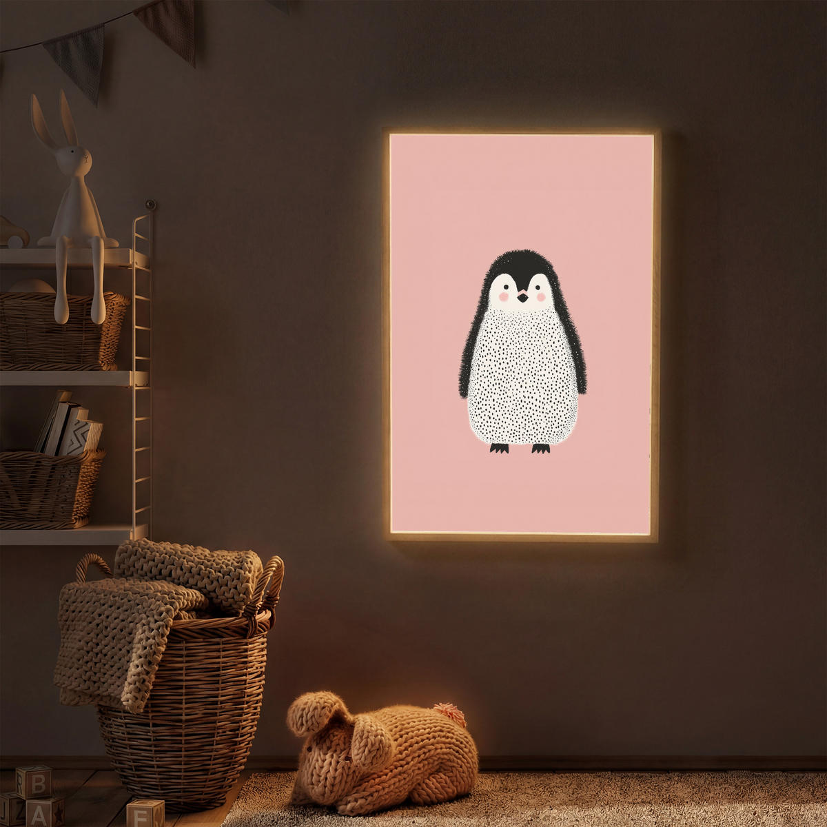 DOBÍJECÍ NOČNÍ LAMPIČKA Tučňák - Tečky - Minimalistický - Růžový 60x90 cm - růžová, kompozitní dřevo (8/60/90cm) - OnlyWow