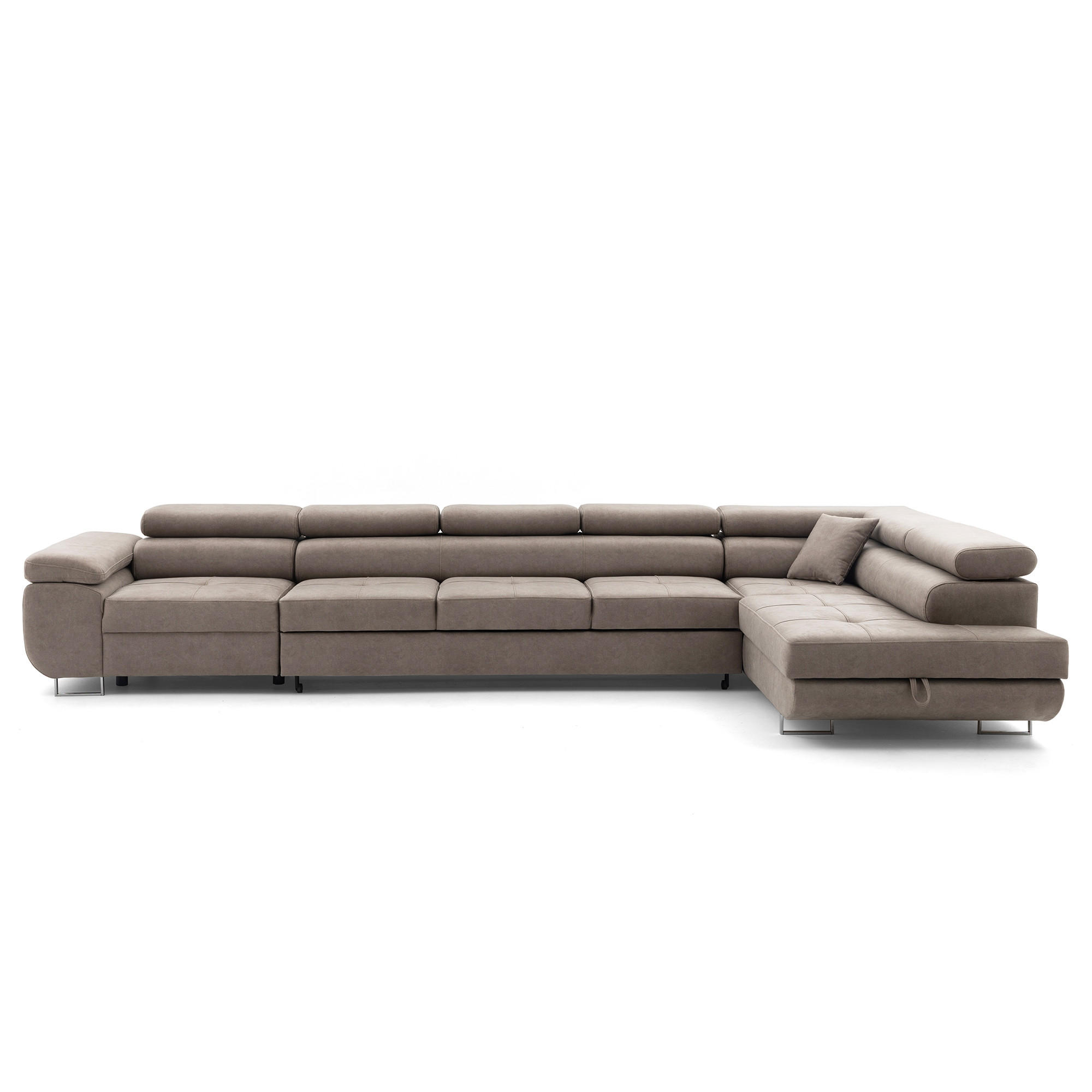 ECKSOFA WILD XXL Rechts mit Schlaffunktion 125x240 Velours Beige - Beige/Silberfarben, Holz/Textil (200/400cm) - Muffo
