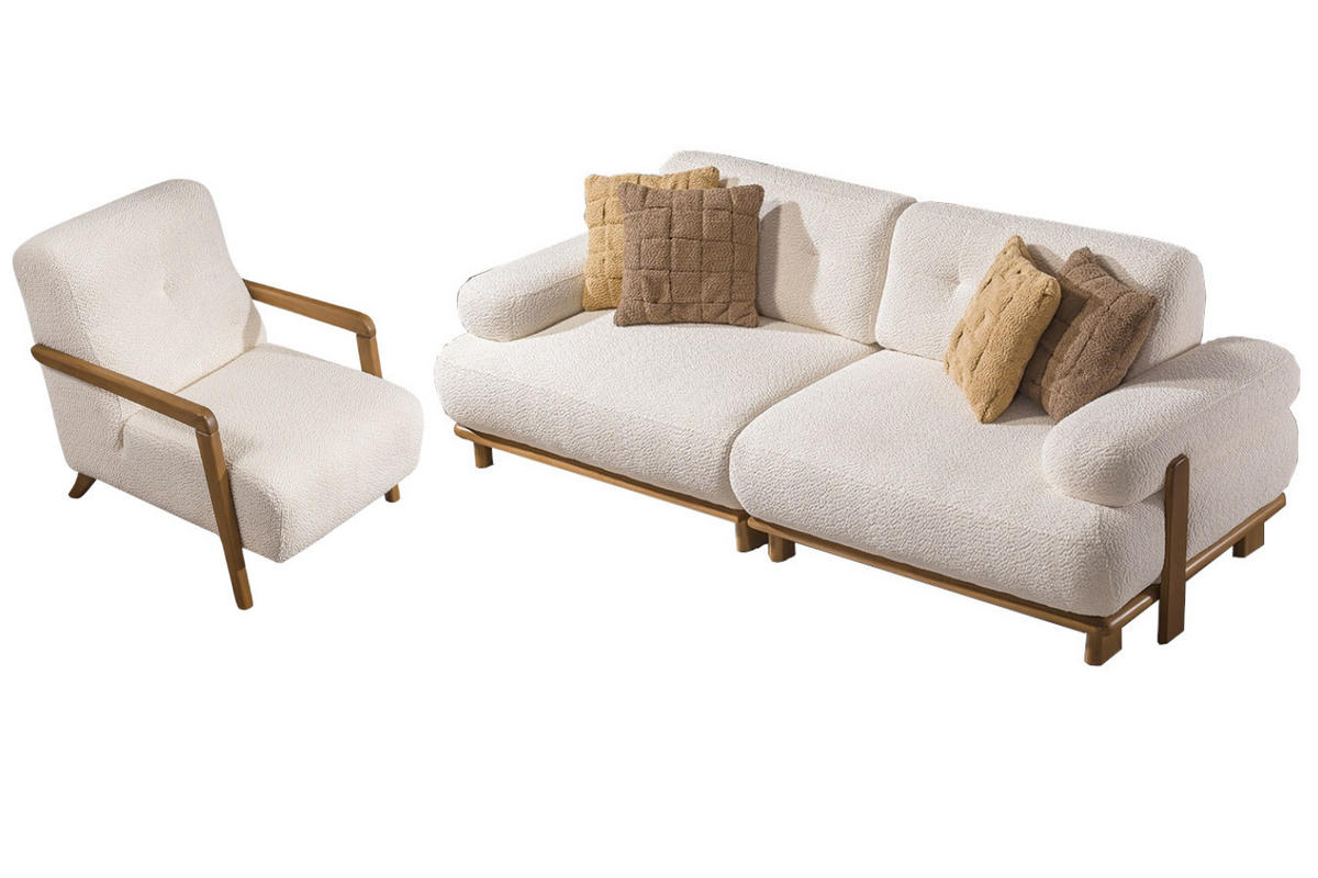 SITZGARNITUR Bully Creme Stellvariante:3+1 - Creme, Holz/Textil (230/85/100cm) - Villa Möbel