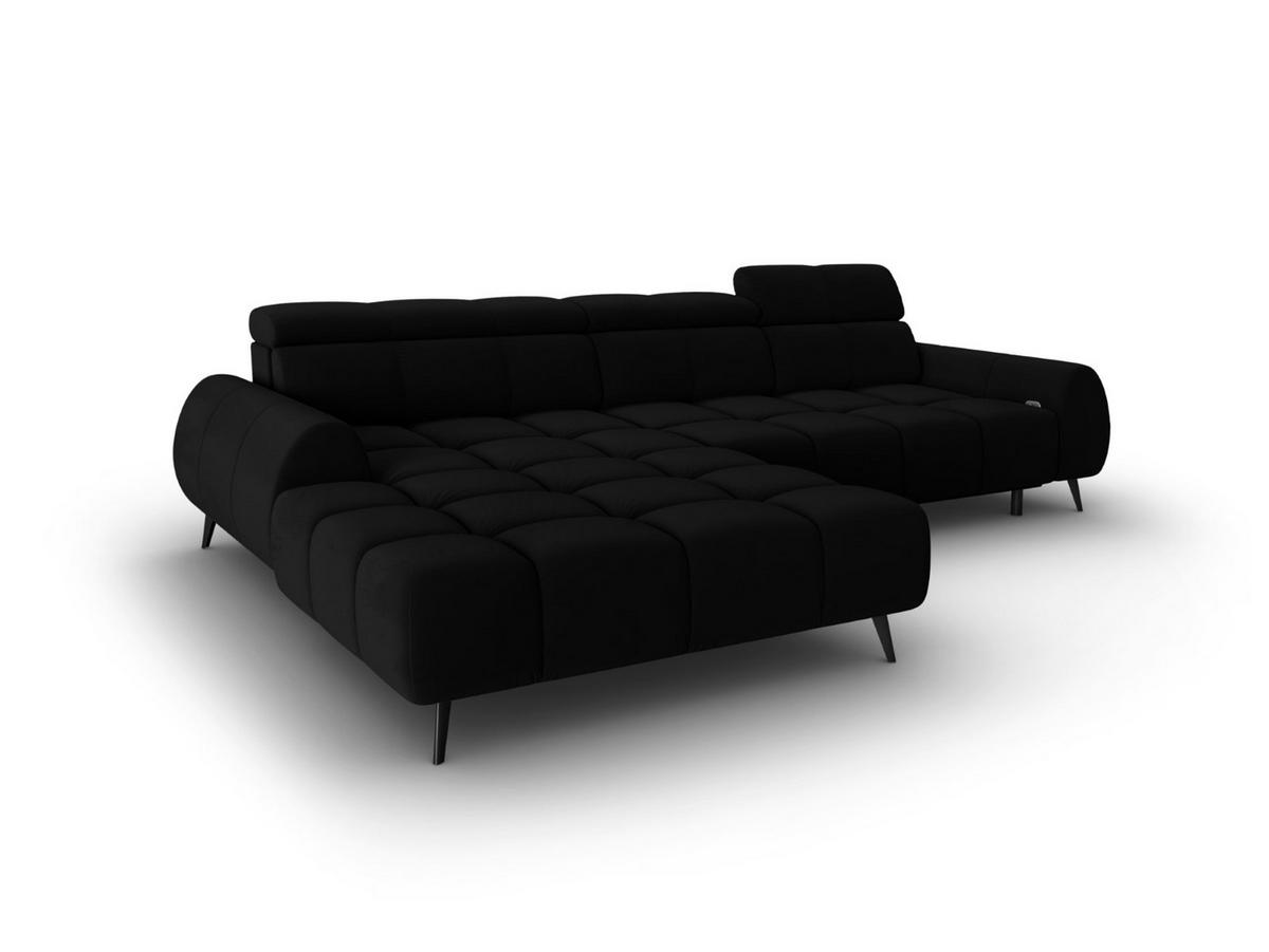 ELEKTRISCHES-ECKSOFA links Alyse aus Samt schwarz 5 Sitzplätze - Schwarz, Textil (188/295cm) - Micadoni