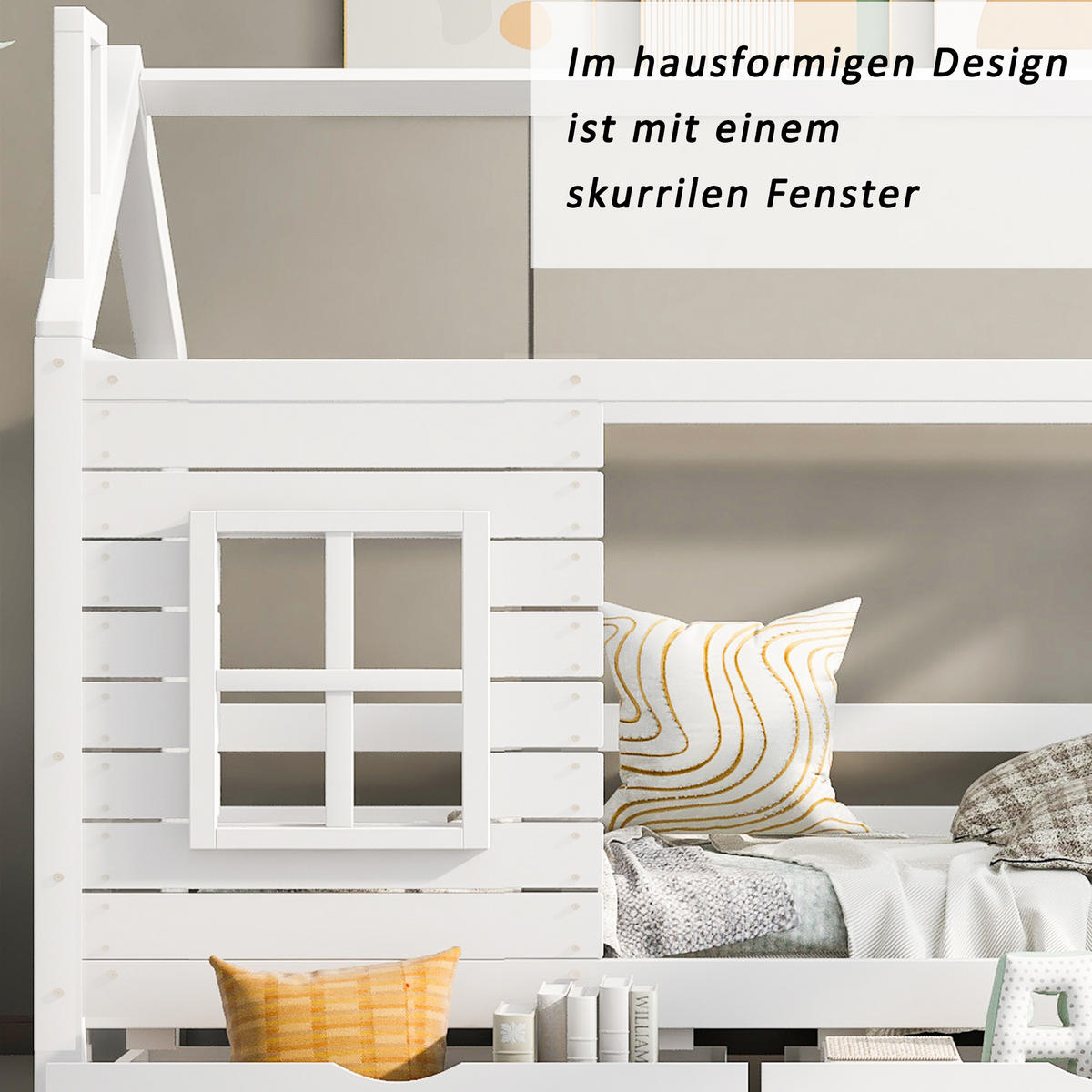 HAUSBETT 80x160cm Weiß Mit Rausfallschutz Fenster & Lattenrost - Weiß, Holzwerkstoff (80/160cm) - FLIEKS