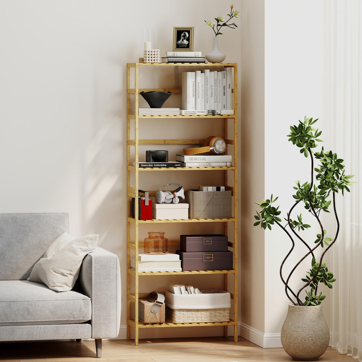 STANDREGAL Bambus Naturholz - Naturfarben, Holz/Bambusholz (26/161/60cm) - HOMCOM