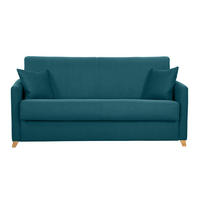 SCHLAFSOFA Skandinavisch Entenblau Helles Holz Matratze 18 cm 3-Sitzer SKANDY - Blau, Textil (99/92/176cm) - Miliboo