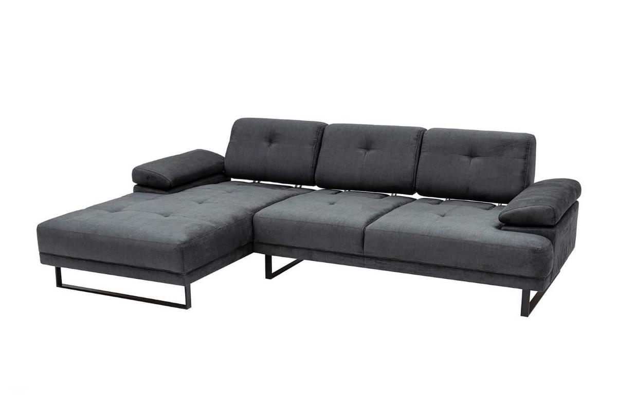 ECKSOFA mit verstellbarer Rückenlehne - Anthrazit/Schwarz, Textil/Metall (314/174cm) - myHomelando