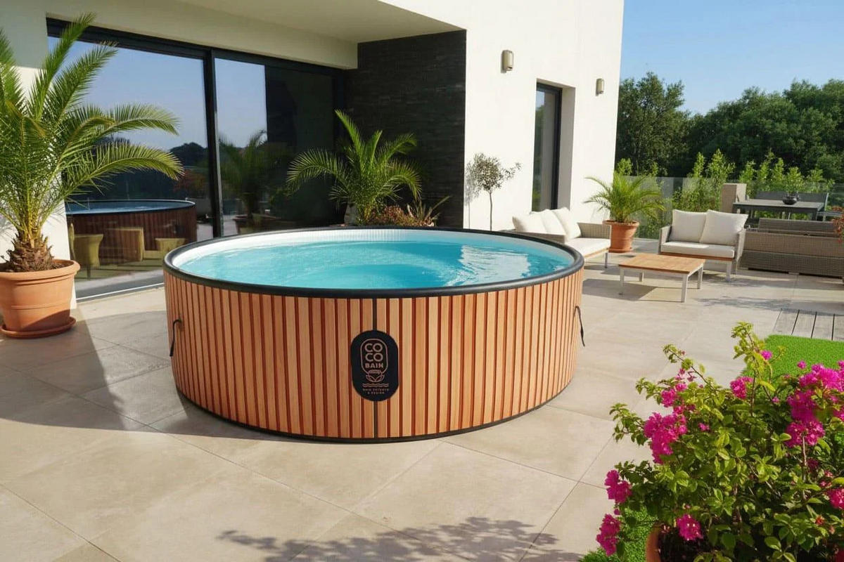 POOL Aufblasbar Copacabanna – Aufstellpool mit 250 cm Durchmesser – Echtholz-Optik - Braun, Kunststoff (250/70/70cm) - COCO BAIN