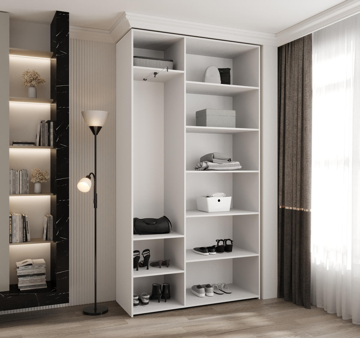 DREHTÜRENSCHRANK 245,5/130/40 3-türig - Goldfarben/Weiß, Holz/Metall (130/245.5/40cm) - Abiks Möbel
