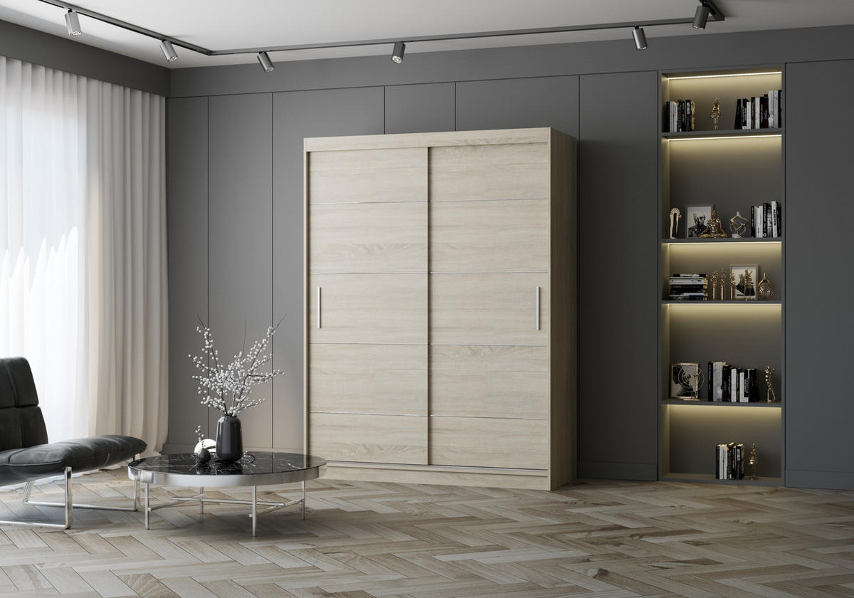 SCHIEBETÜRENSCHRANK - Lara 06 - Sonoma - Sonoma Eiche, Holzwerkstoff/Metall (150/200/61cm) - Möblo