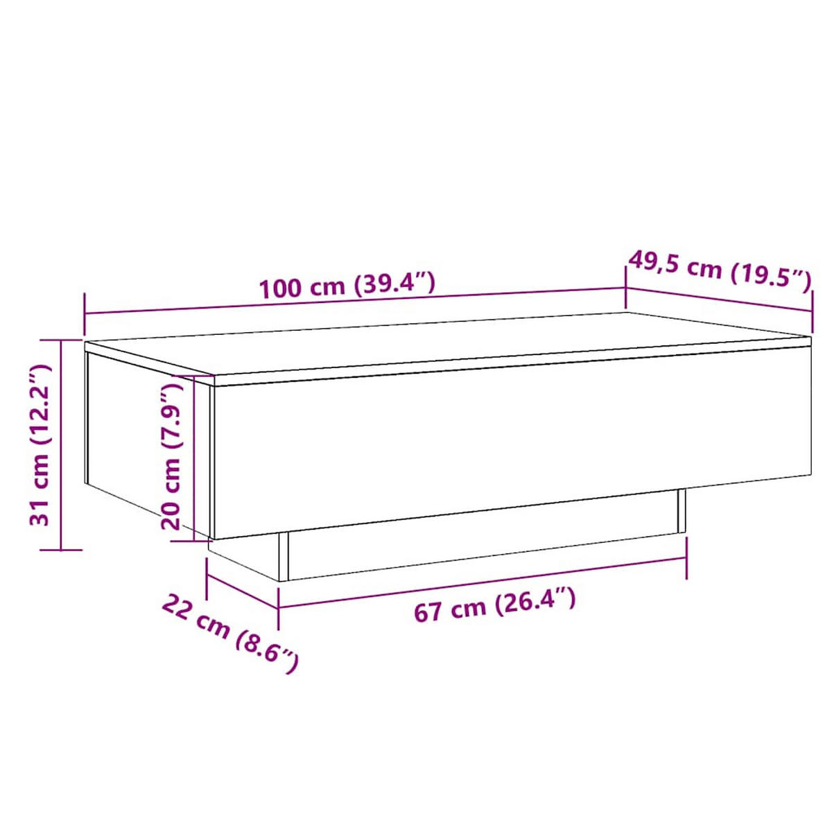 COUCHTISCH Weiss 100/49,5/31 Cm Holzwerkstoff - Weiß, Holzwerkstoff (100/49.5/31cm) - vidaXL
