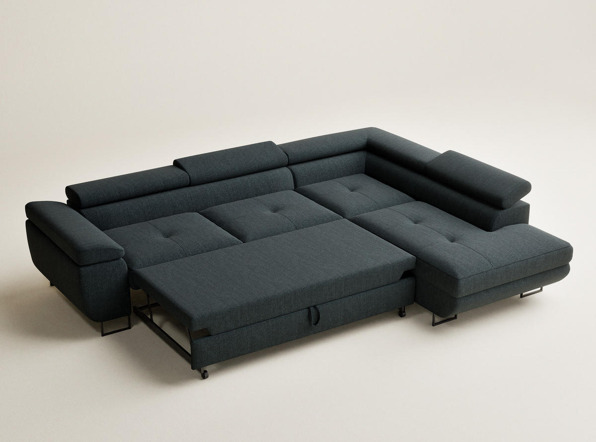 ECKSOFA Concord Türkis Webstoff - Rechts Seite - Türkis/Schwarz, Holz/Holzwerkstoff (277/203cm) - Maison de Reve