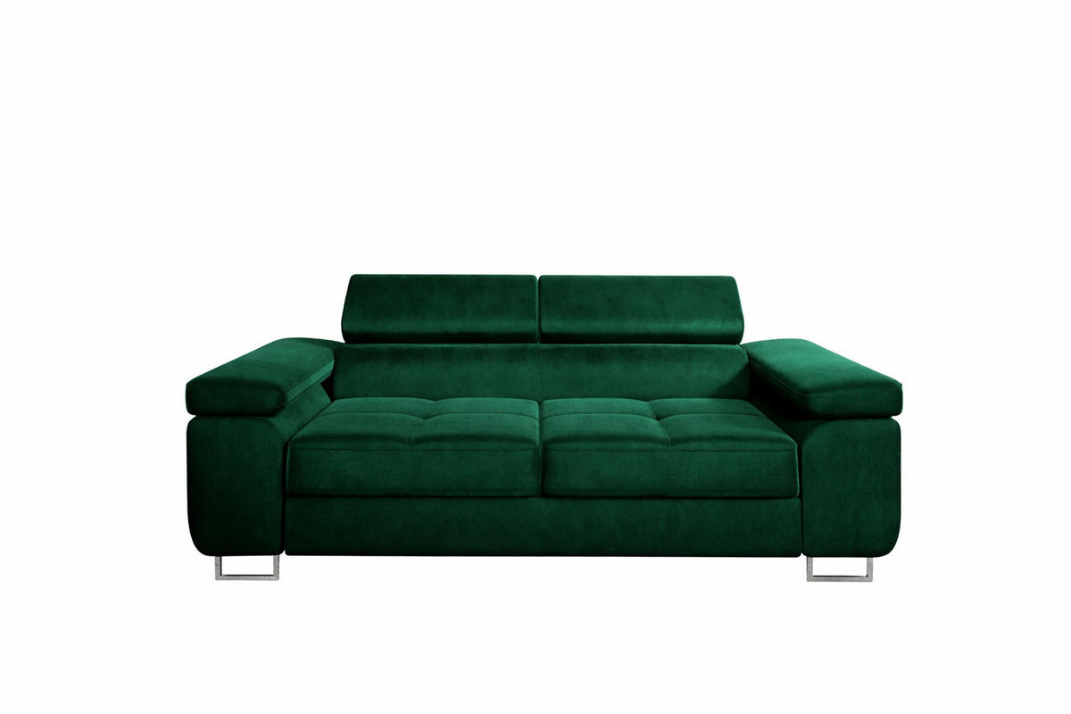 2-SITZER-SOFA WILD mit Verstellbare Kopfstützen Velours Dunkelgrün - Chromfarben/Dunkelgrün, Holz/Textil (209/89/102cm) - Muffo