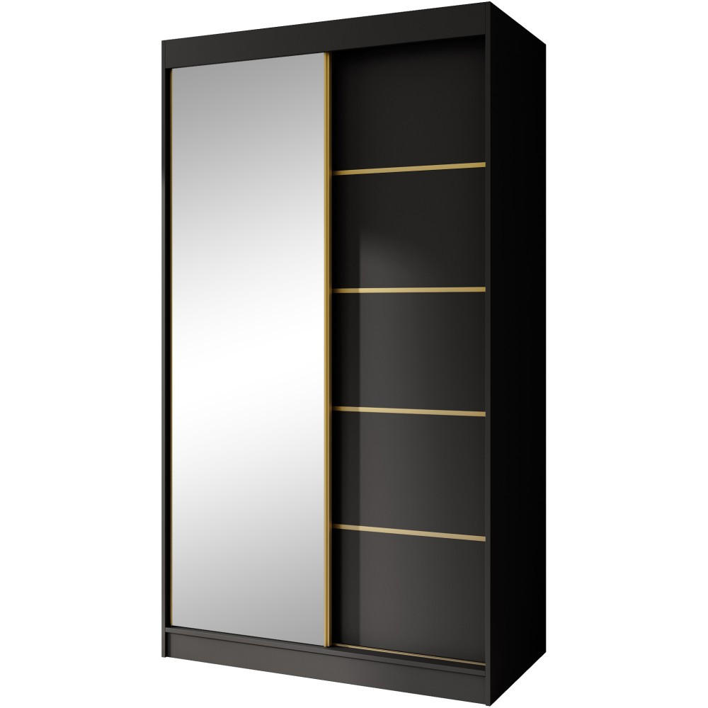 SCHWEBETÜRENSCHRANK Marika Lux, 2-Türig, mit Schubladen, Schwarz+Gold, 120 cm - Goldfarben/Schwarz, Holzwerkstoff (120/216/61cm) - Beautysofa
