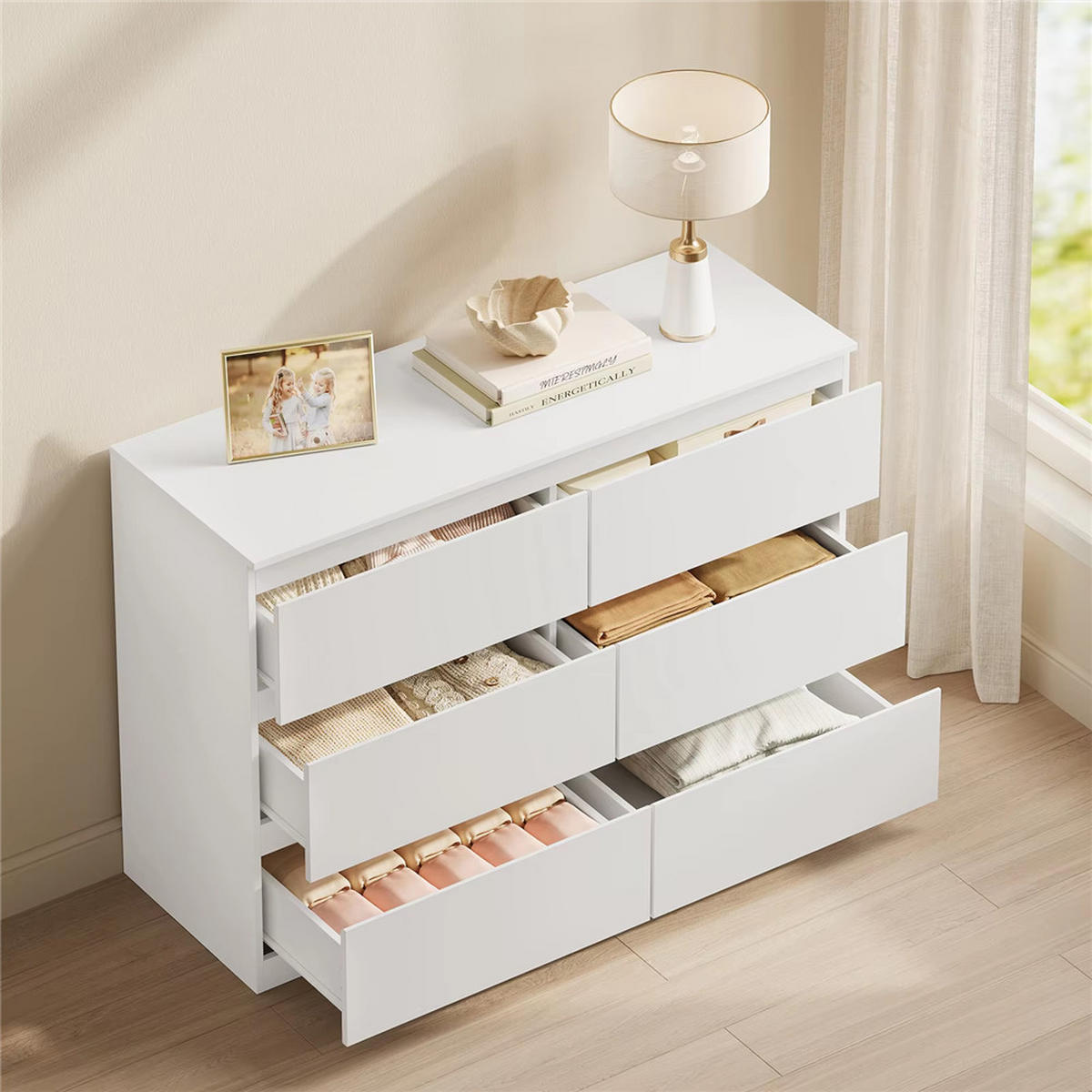 KOMMODE 6 Schubladen Sideboard weiß 100x69x36 cm - Weiß, Holz (100/69/36cm) - Kaket