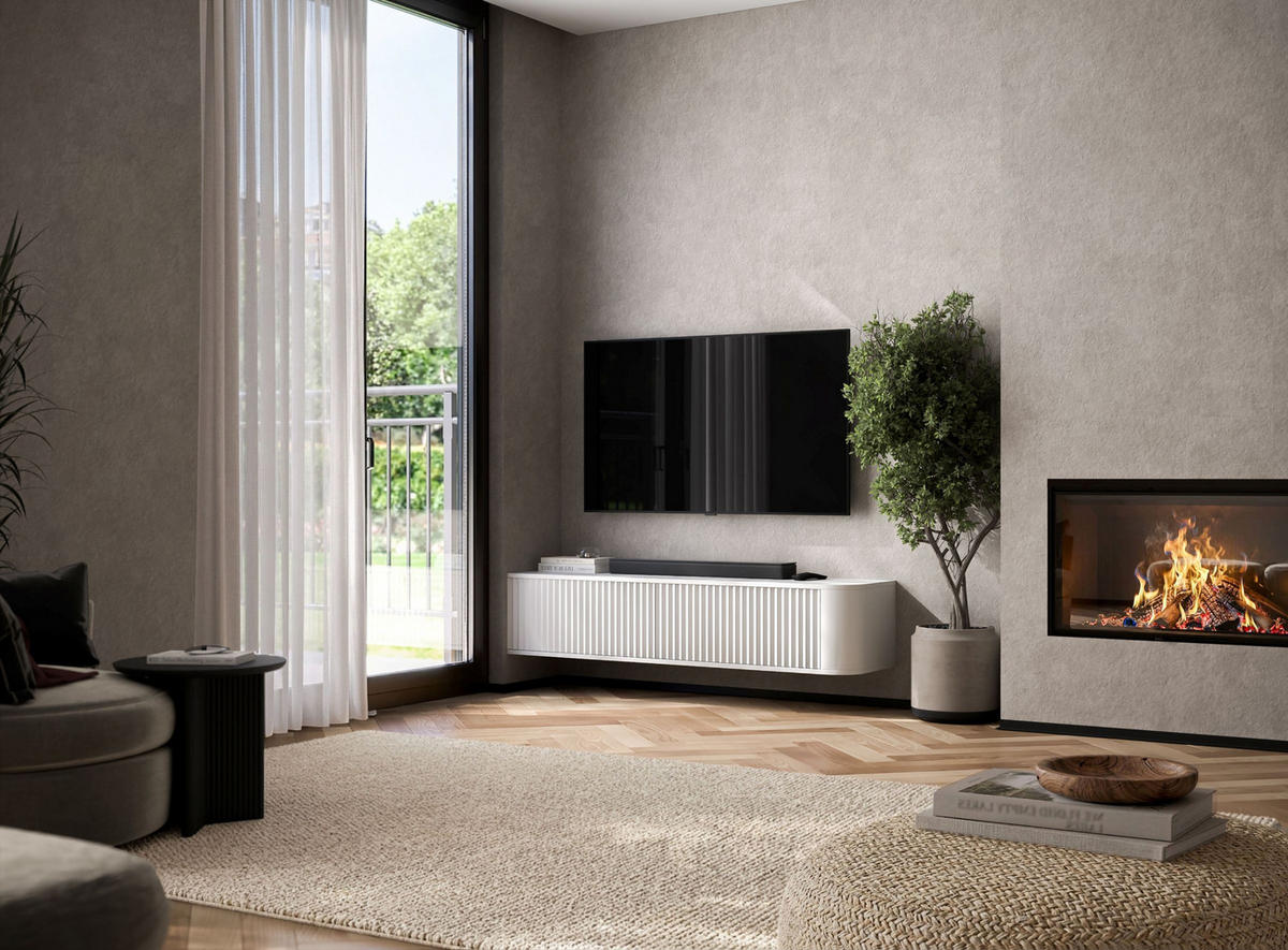 TV stolek Aurora bílý matný 140 cm - bílá, kompozitní dřevo (140/30/35cm) - Meble Lindner