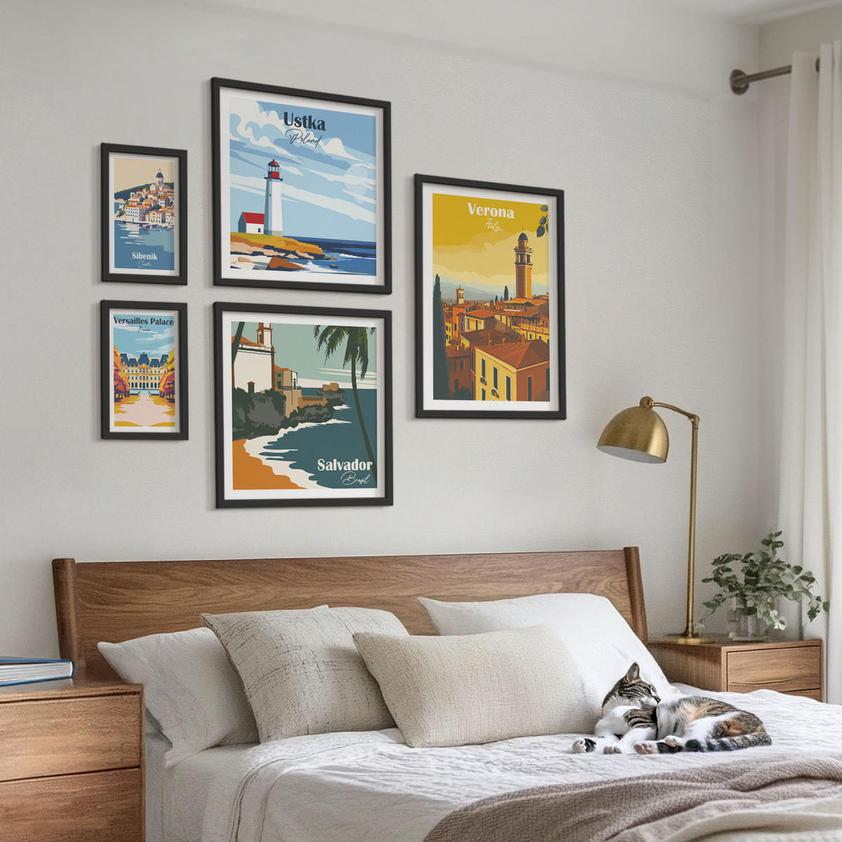 WANDBILDER 5er-Set - 50x50 cm & 20x30 cm & 40x60 cm Schwarzer Rahmen - Europäische Städte in farbigen Illustrationen - Schwarz, Kunststoff (40/60cm) - ArtPrintCave